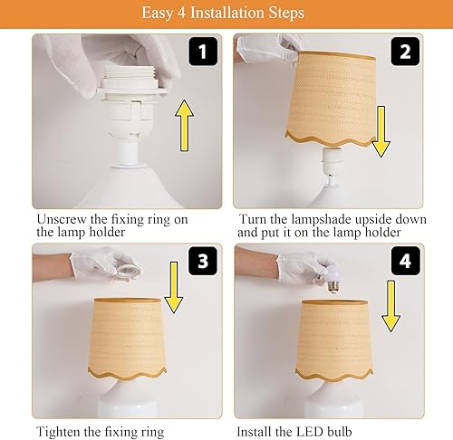 Miniatura 6 de Lámpara de mesa de cerámica de ratán bohemio, pequeña lámpara de mesa de noche de cerámica blanca con pantalla tejida rústica, lámparas de