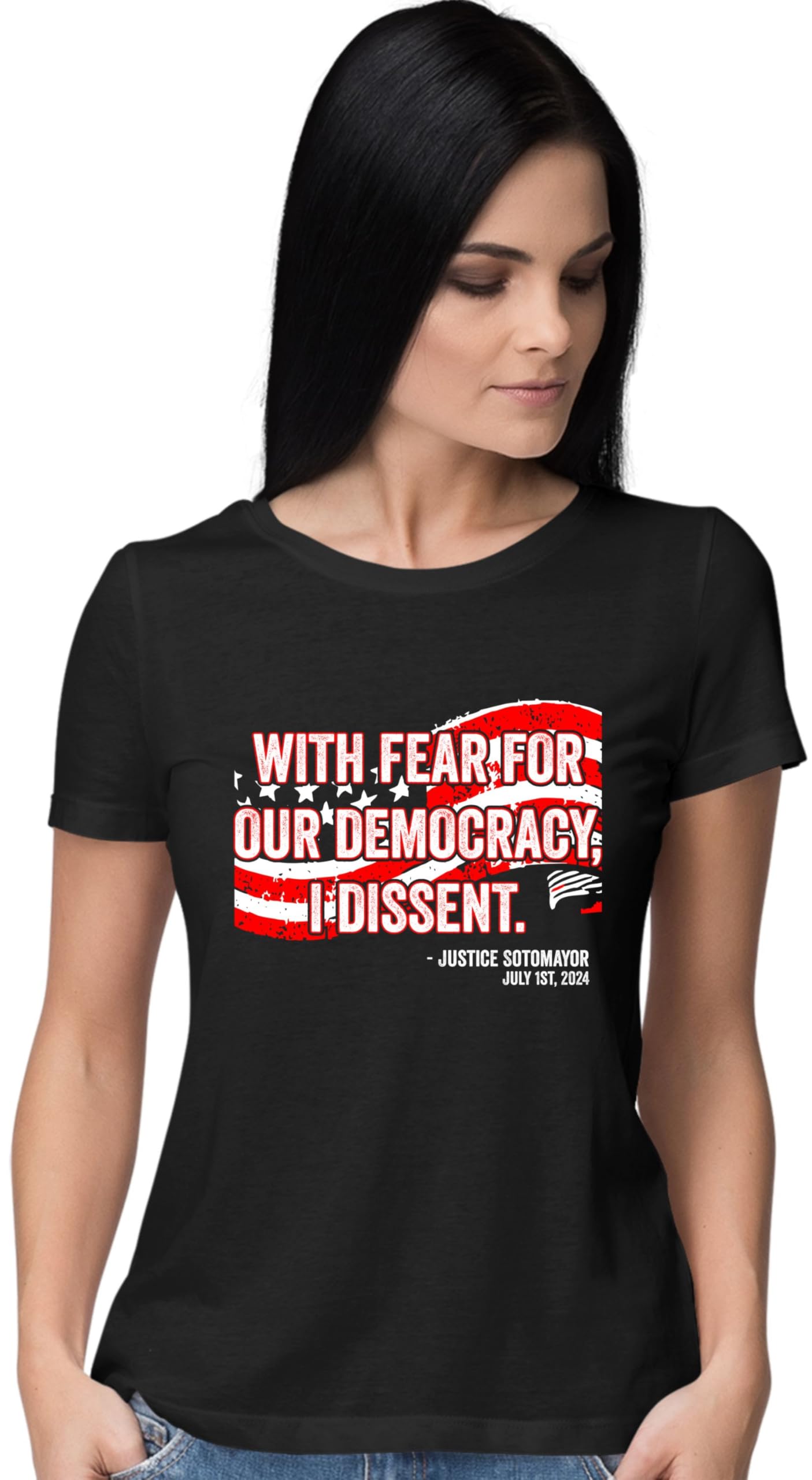 Small Black Women with Fear for Our Democracy I Dissent SCOTUS Quote T-Shirt