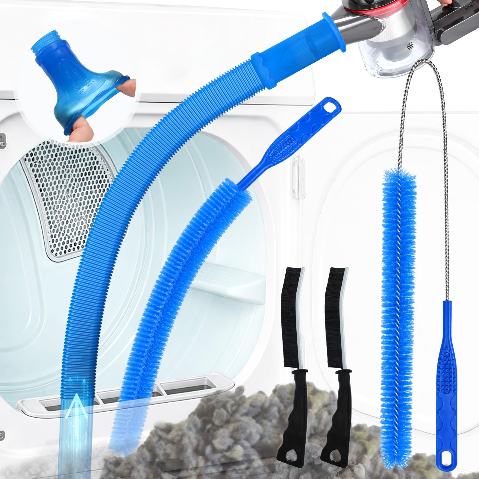 Sealegend 5 Pieces Tumble Dryer Vent Cleaner Kit, Universal Vacuum Attachment & Lint Brush Set for Lint Filter Recesses, Radiators, Refrigerator Coils, Drains & Sinks