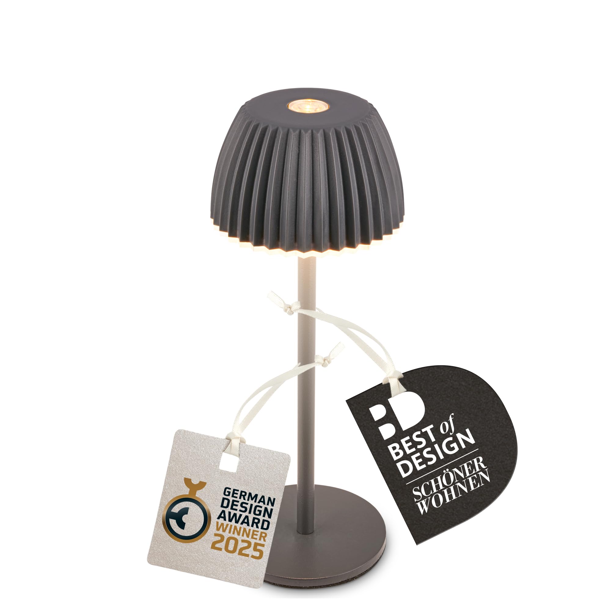 BRILONER - Riffle Nano LED Tischlampe kabellos IP44 mit Lichtkante, 6 x 15,5 cm, Touchdimmer, Akku tauschbar, Nachttischlampe, LED Lampe, Akku Lampe, German Design Award Winner 2025, Anthrazit