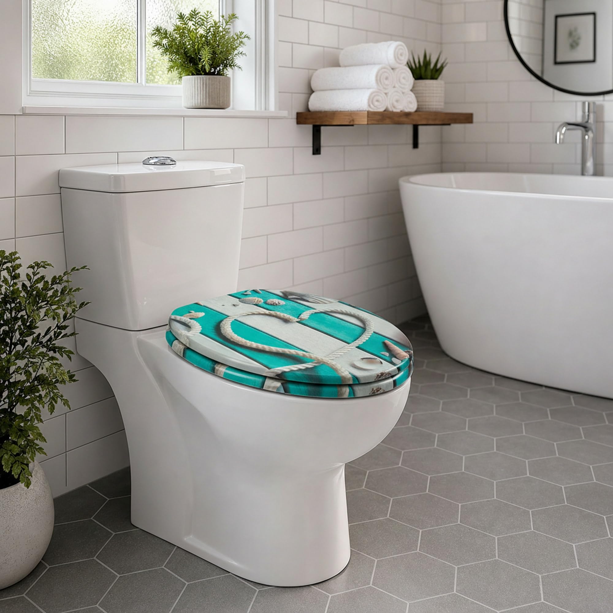 SINOBATH Sedile WC con abbassamento automatico, nucleo in legno MDF, chiusura a cerniera Softclose