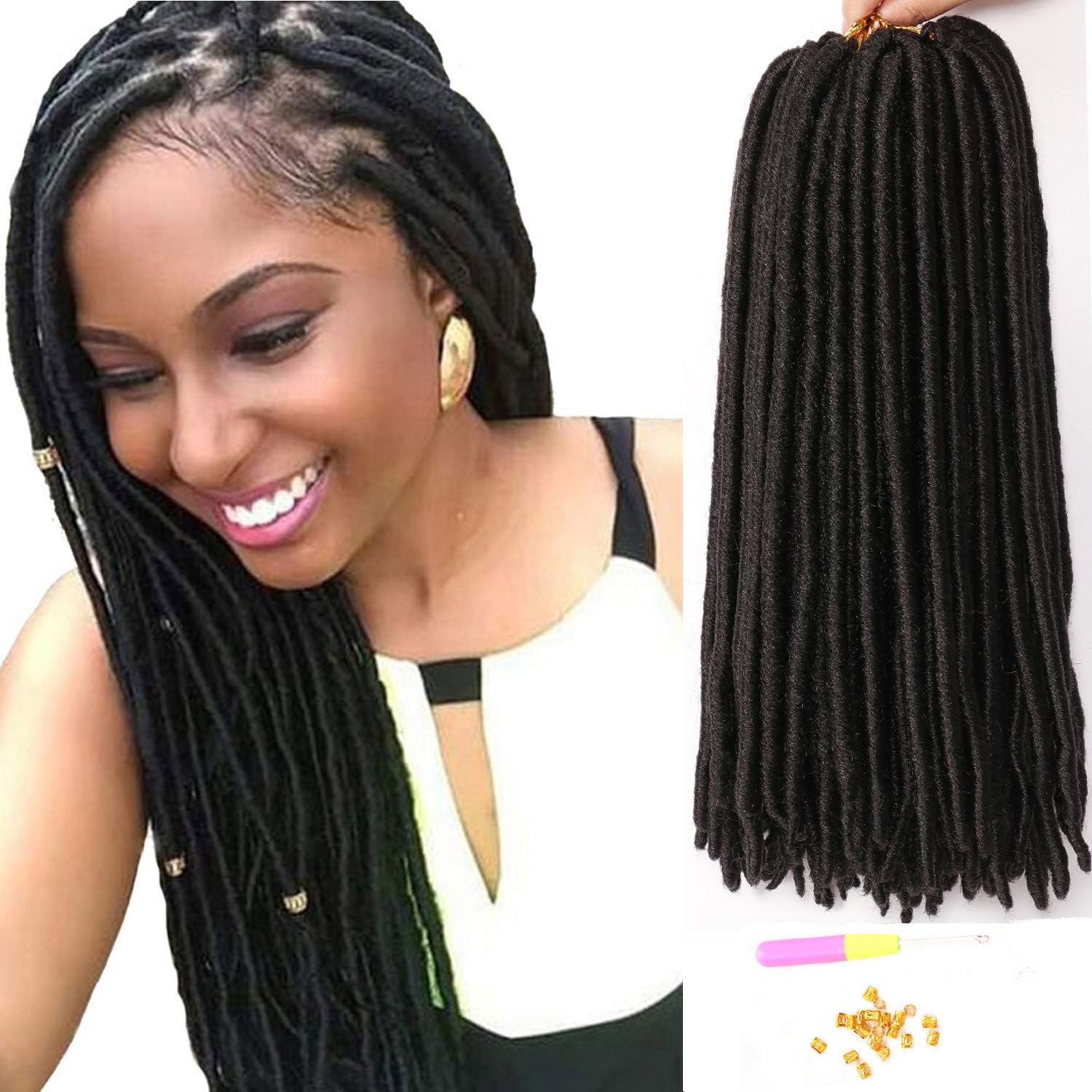 7Pack/Lot Straight Faux Locs Crochet Hair Goddess Locs Crochet Braids Synthetic Braiding Hair Extension Dreadlocks Omber Braiding Hair (14Inch 1B#)