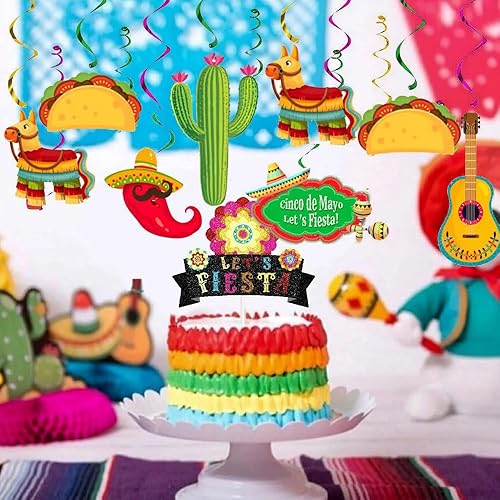 Miniatura 5 de 30 decoraciones de remolinos colgantes para fiesta mexicana, suministros de decoración de fiesta de Cinco de Mayo, tema de cumpleaños de dos días de