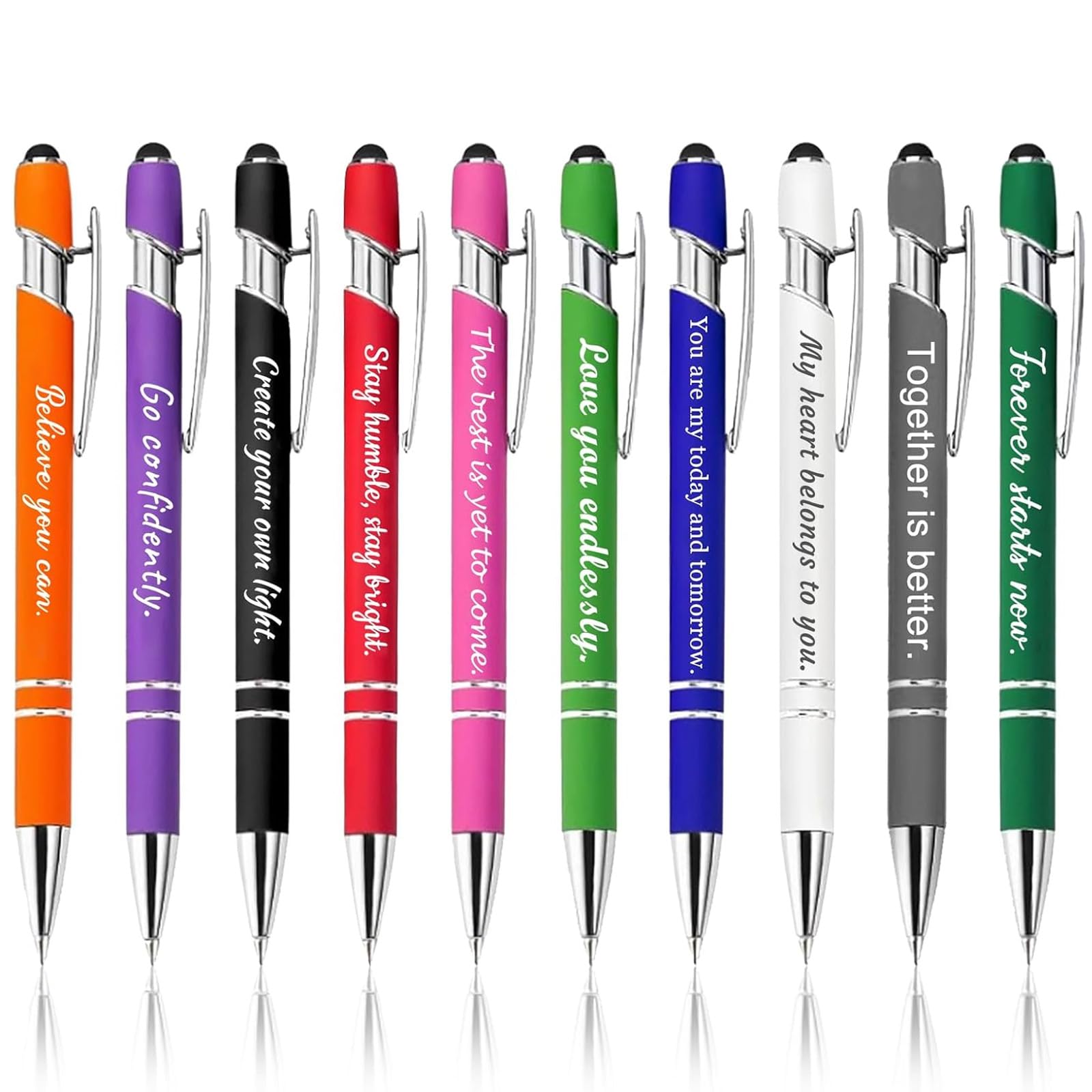 30-Pack Retractable Ballpoint Pens with Stylus - Personalised Text Engraved Metal Black Ink Ballpoint Pens, Customisable Name, Ideal for Business, Schools, and Event Giveaways