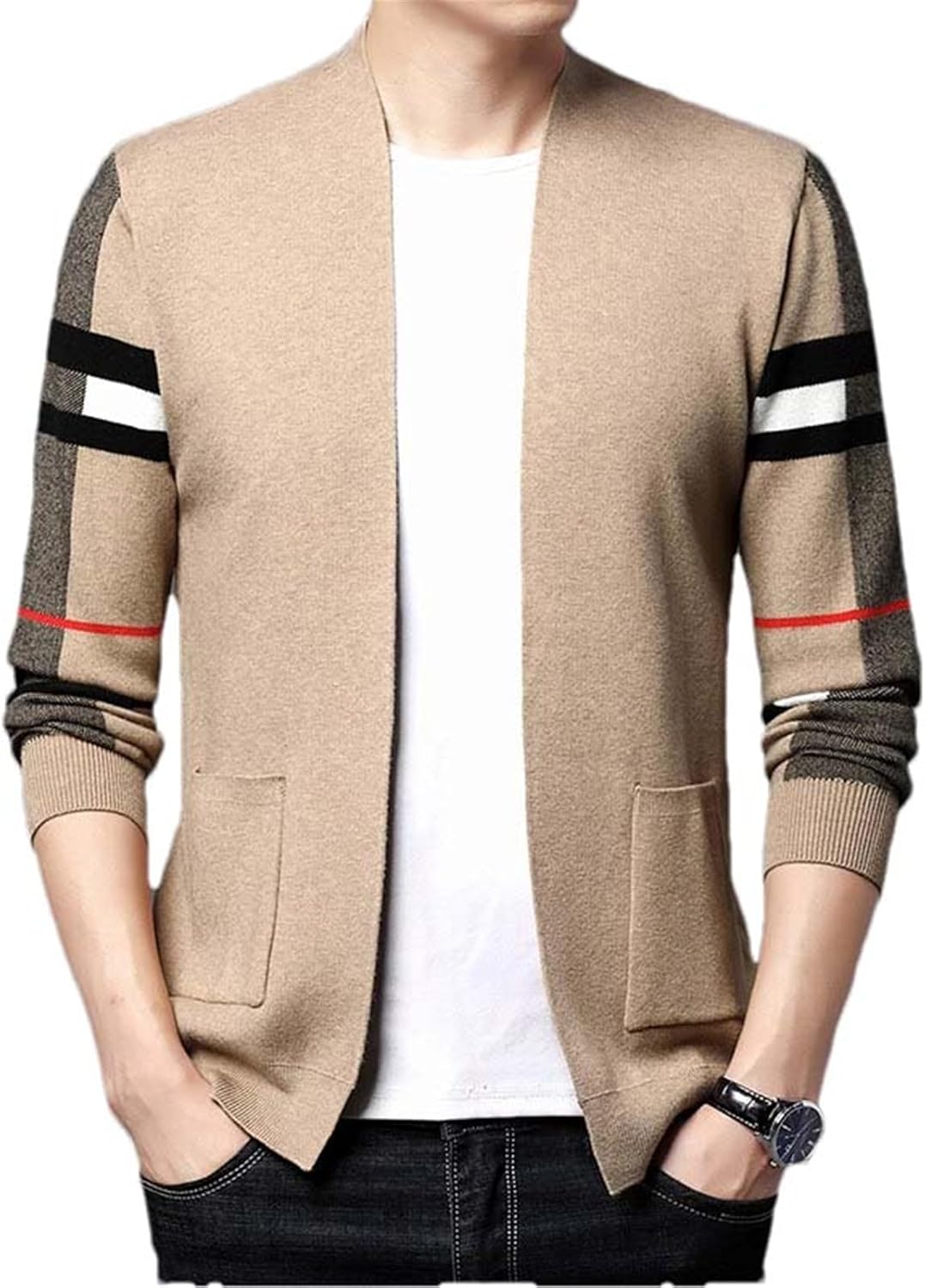 Men's Cardigan Contrast Casual Knitted Sweaters Man Clothes Knitted Cardigan Sweater for Men