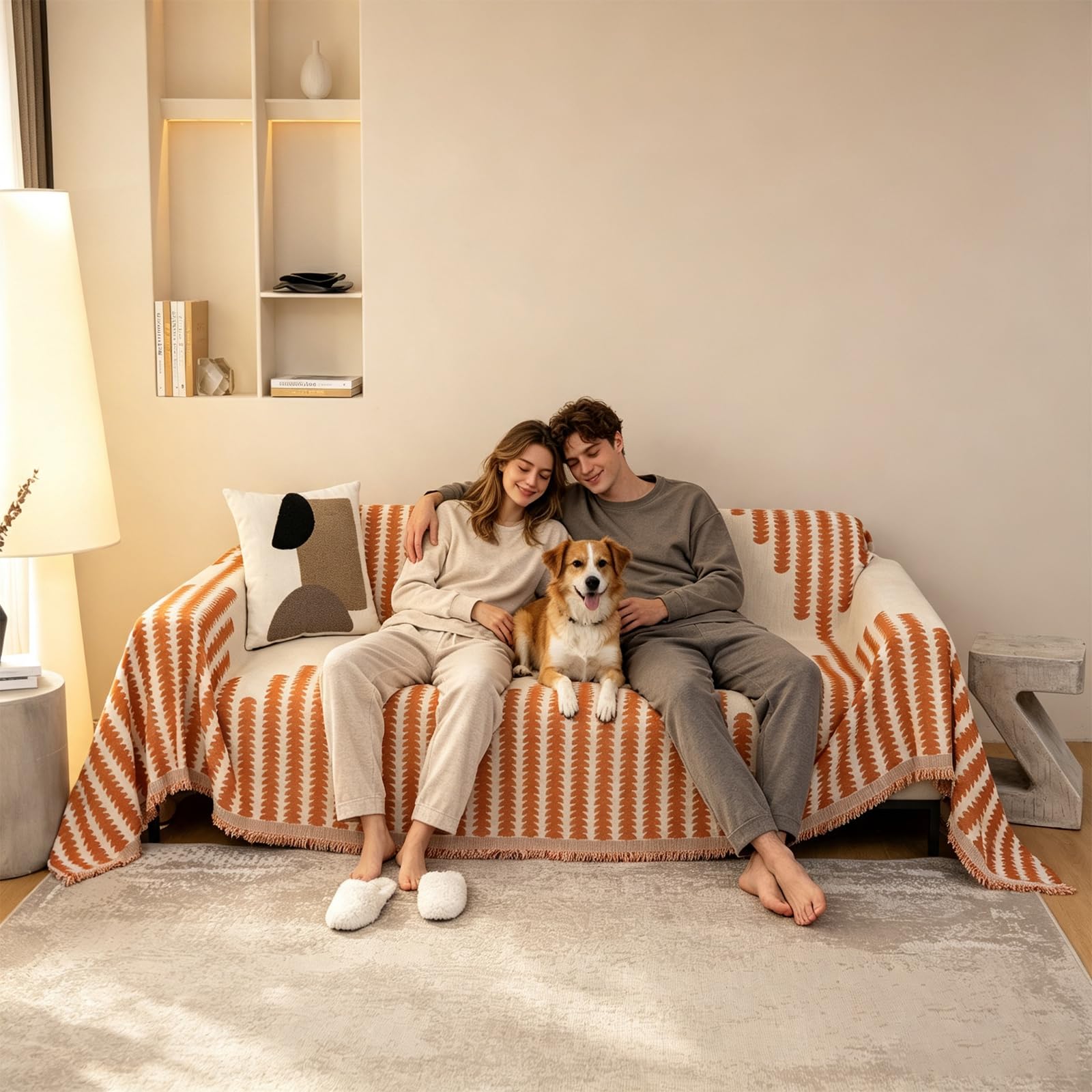 Funda Sofa, Plaid Sofa,Colcha Sofa,Funda de sofá de Chenilla Reversible, Funda de sofá Lavable, Manta Sofa Multifunción 180 * 260cm-Naranja
