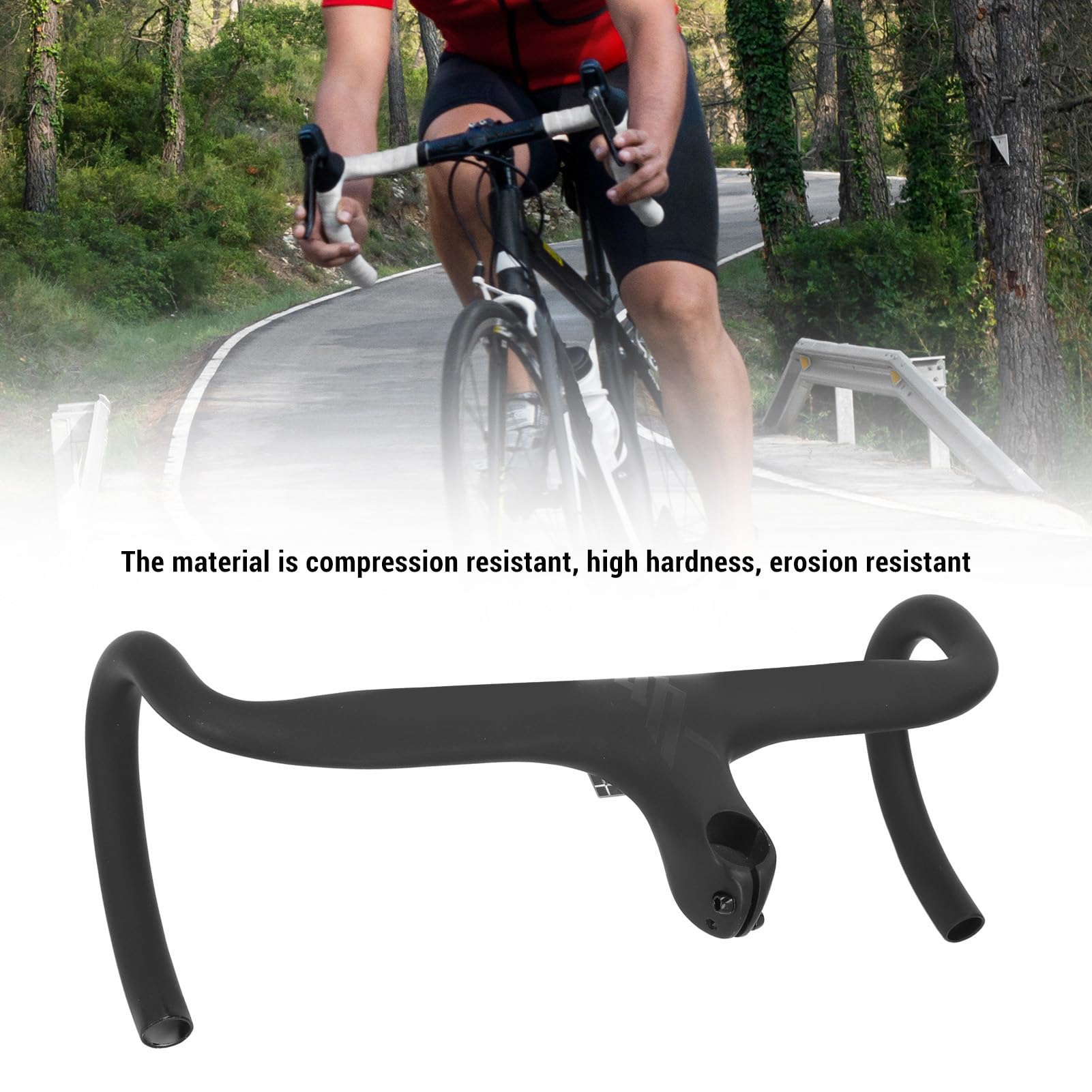 Manubrio per bici da strada Barra aerodinamica integrata leggera in lega di alluminio per ciclismo da corsa Design ergonomico confortevole 420 mm (Tutto nero)