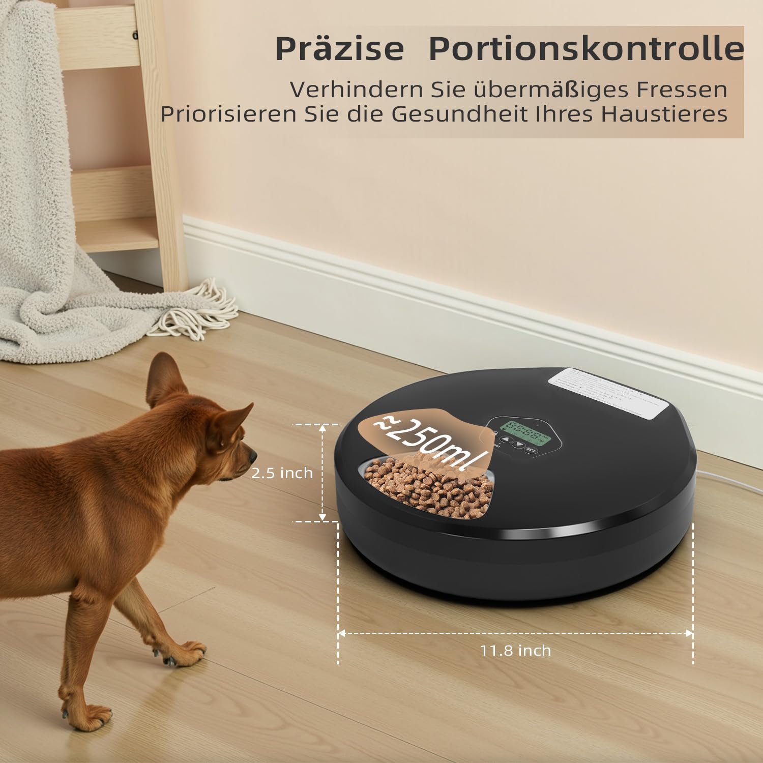 Comedero inteligente para gatos y perros – Dispensador temporizador de 5 comidas, apto para comida húmeda y seca, 2 cubos de hielo para mantener frescos, color negro
