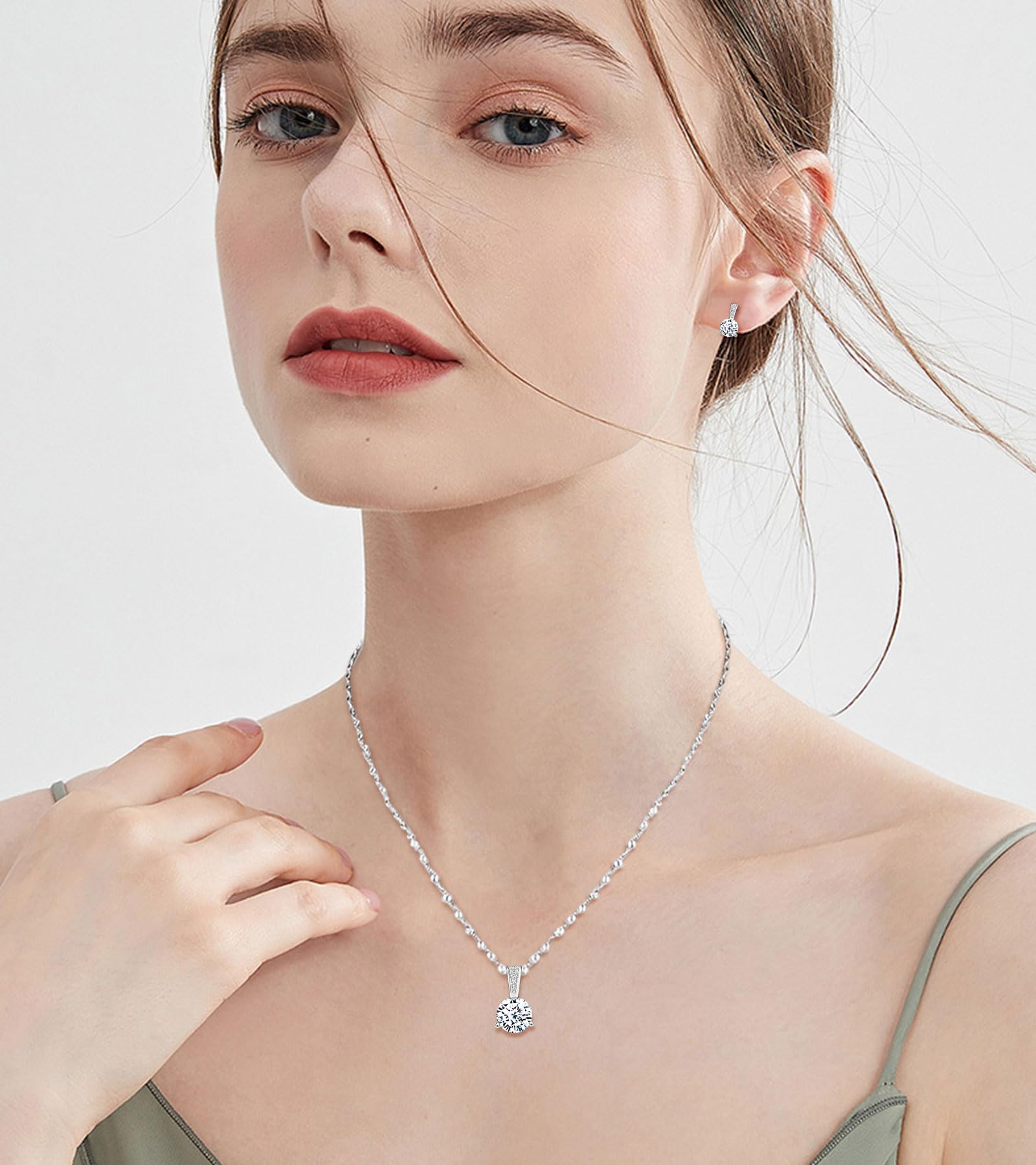 Set Pendientes y Collar Circonitas Plata 925 para Mujer Juego de joyas Colgante y Pendientes Circonitas Conjunto de joyas