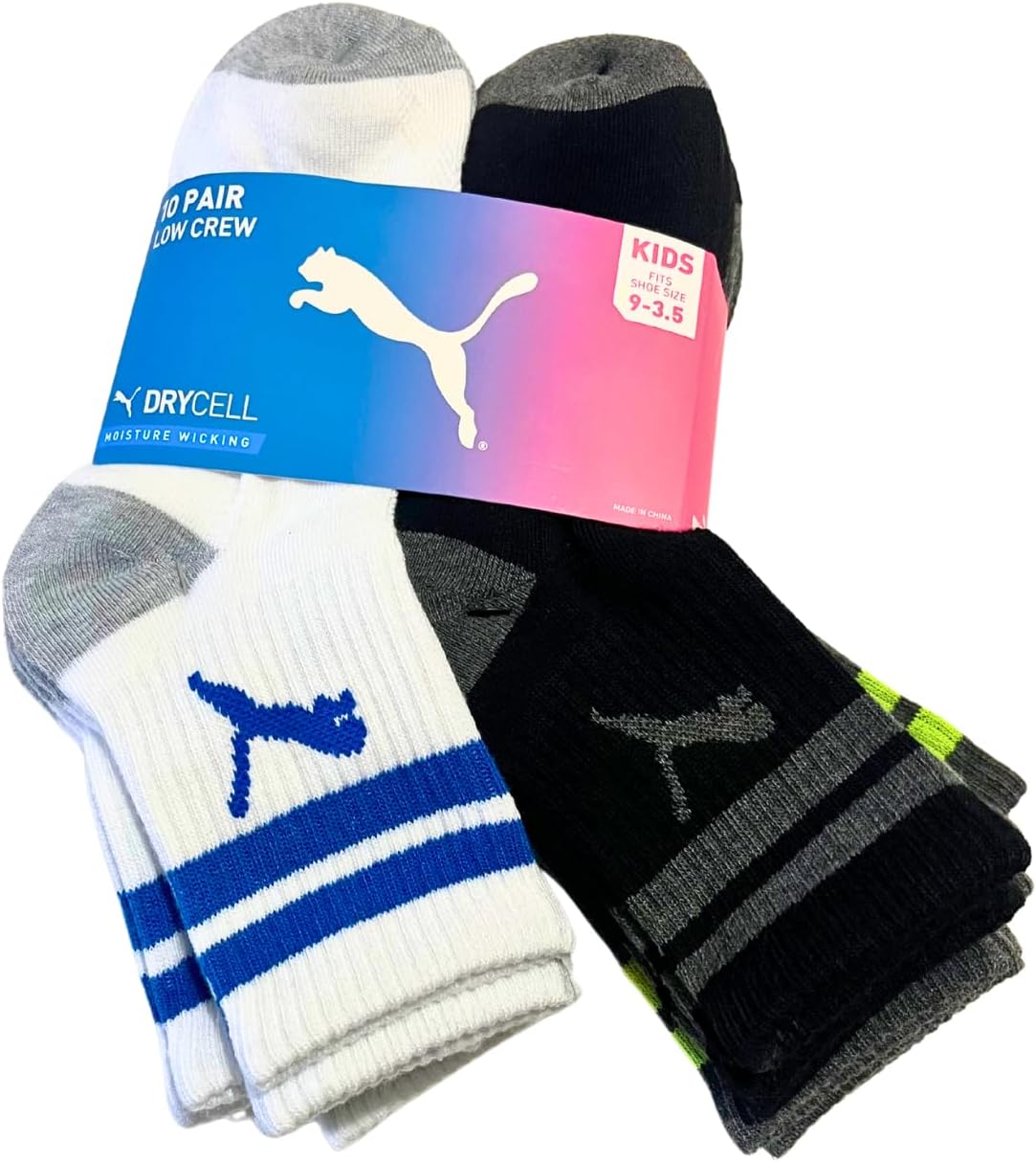 Puma Boys Low Crew Socks, 10 pairs, Kids Size 9-3.5 - Image 7