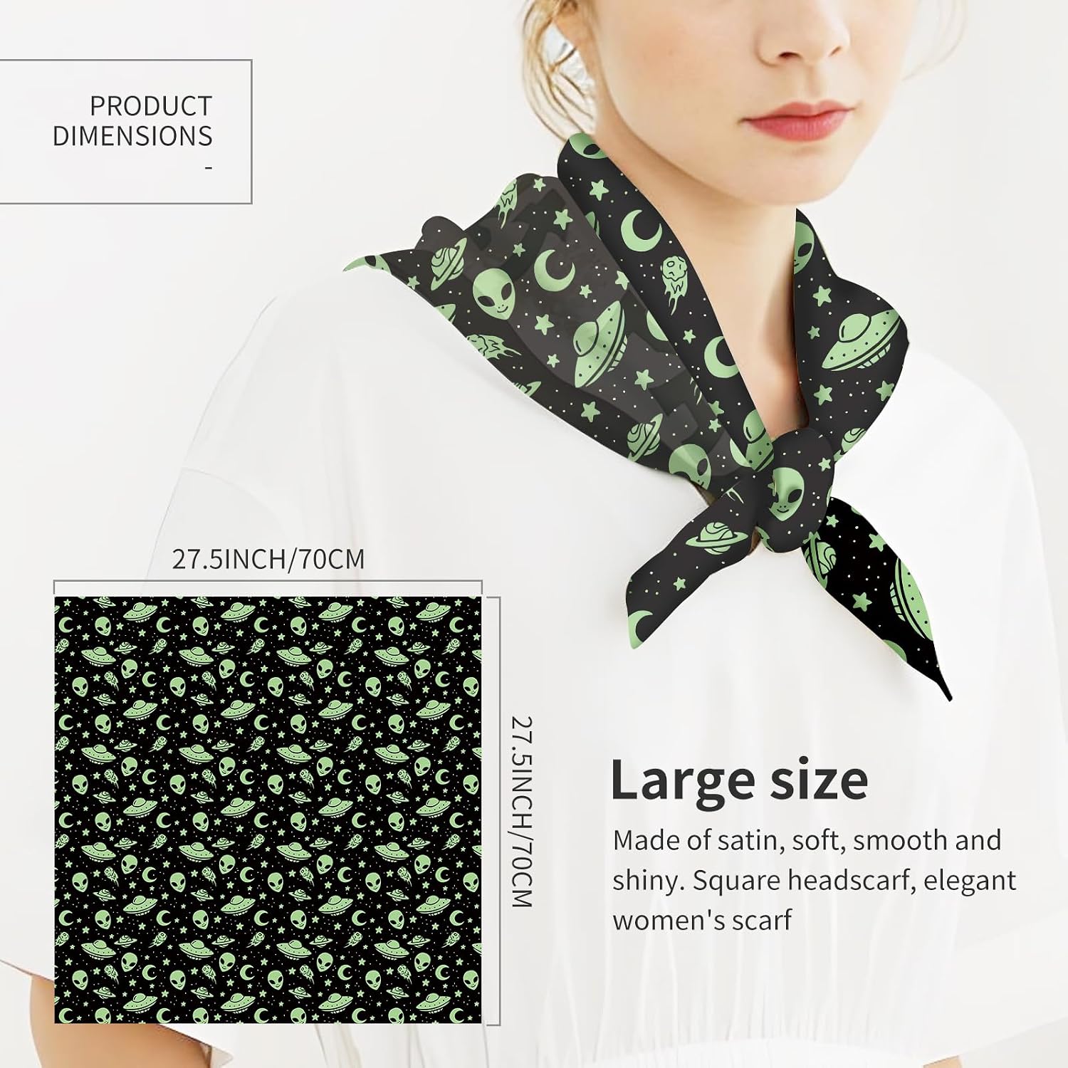 Head Scarf for Women, 27.5" Cute Like Satin Head Hair Scarf, Large Square Fashion Printed Bandana for Hair Wrapping
