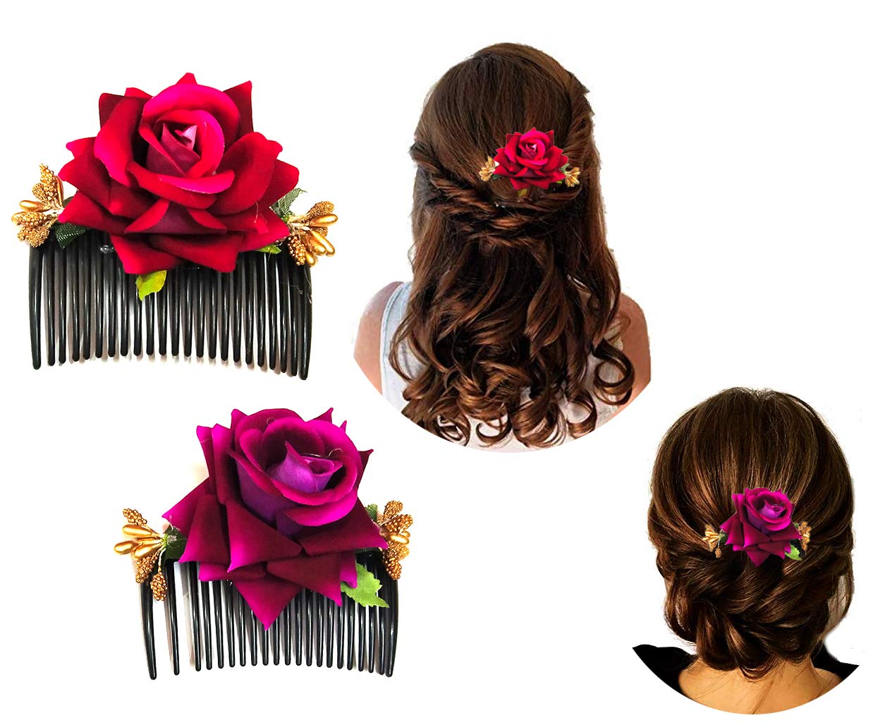 BHARATGAURAV Hair Pins Pack of 2 with Artificial Flowers Accessories for Weddings Women