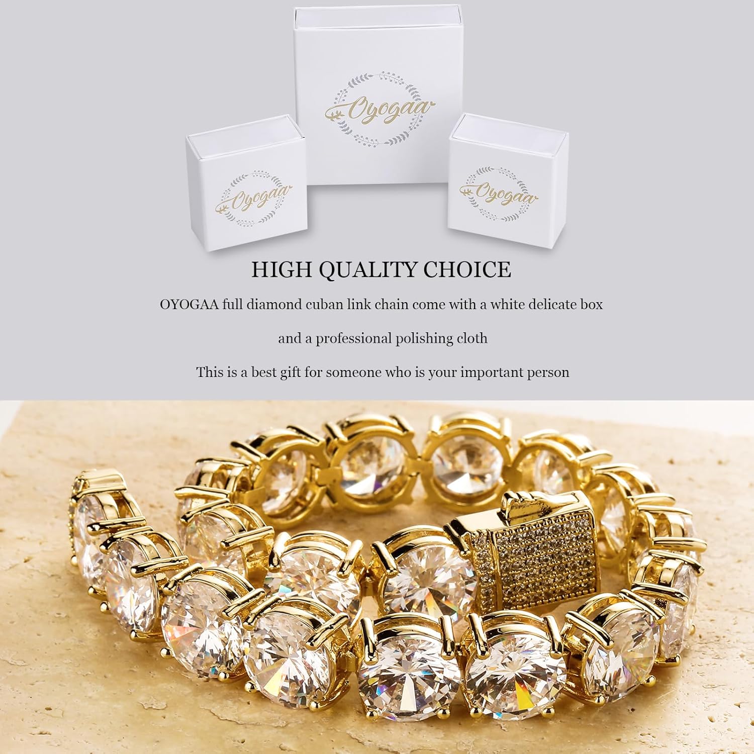 10MM Cubic Zirconia Tennis Bracelet 14K Gold Plated 5A+ Cubic Zirconia Iced Out Tennis Bracelet Spring buckle Bracelet For Men And Women - Image 6