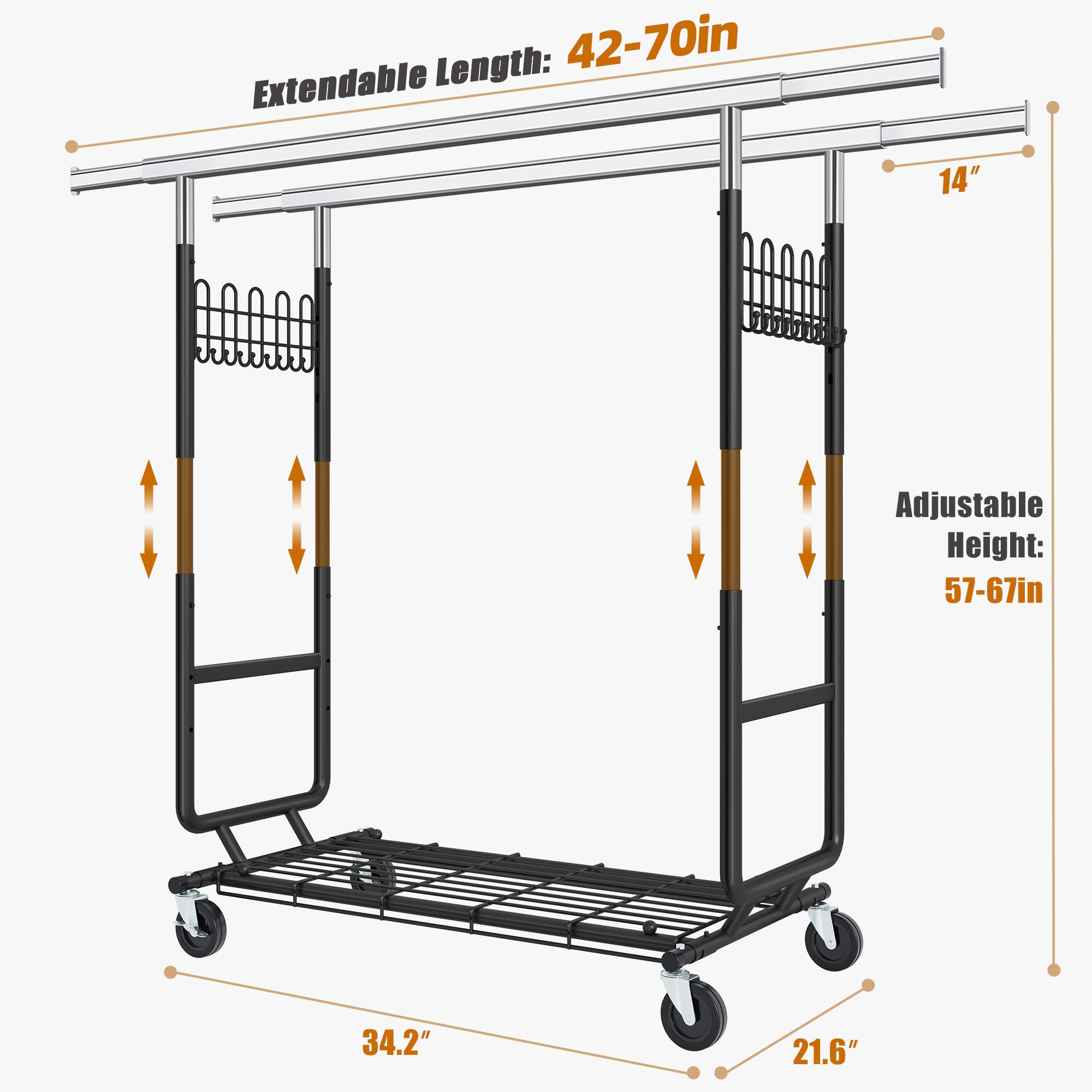 Gewudraw Burro de Ropa Resistente 408kg, Burro Ropa con Ruedas, Cromado