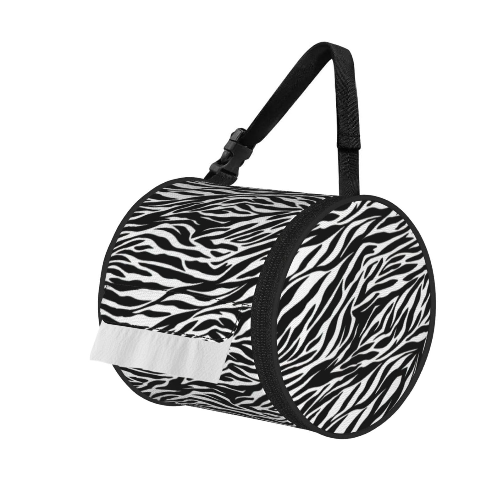 Zebra Print Printed Hanging Tissue Organizer, Smooth Zipper Oxford Cloth Roll Holder for RV Bathroom Desk