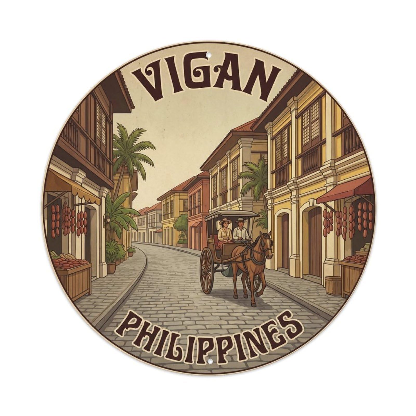 Yrnq 8X8inch Vintage Style Vintage Travel Philippines Vigan Heritage Metal Tin Sign