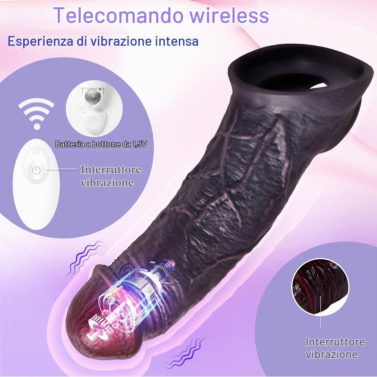 Guaina Fallica con Anello Vibrante, Guaina Pene Vibratore per Uomo, Allunga Estensore Prolunga Pene Indossabile Uomo, Allungamento del Pene Maschile, Sex Toys Sessuali per Uomini Sexytoysys Coppia