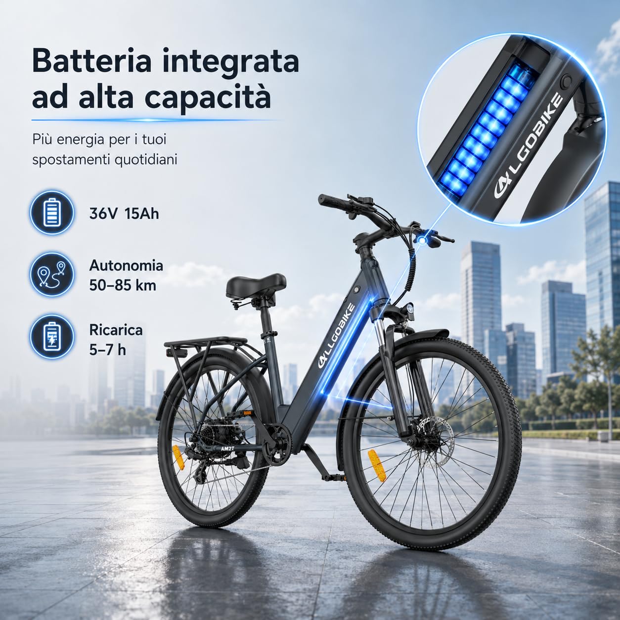 Bici Elettrica City 27.5"E-bike in ，con Batteria 36V15Ah e Autonomia 85km - Bicicletta a Pedalata Assistita Uomo Donna con Cambio 7 Velocità e Ammortizzatore per Urbana