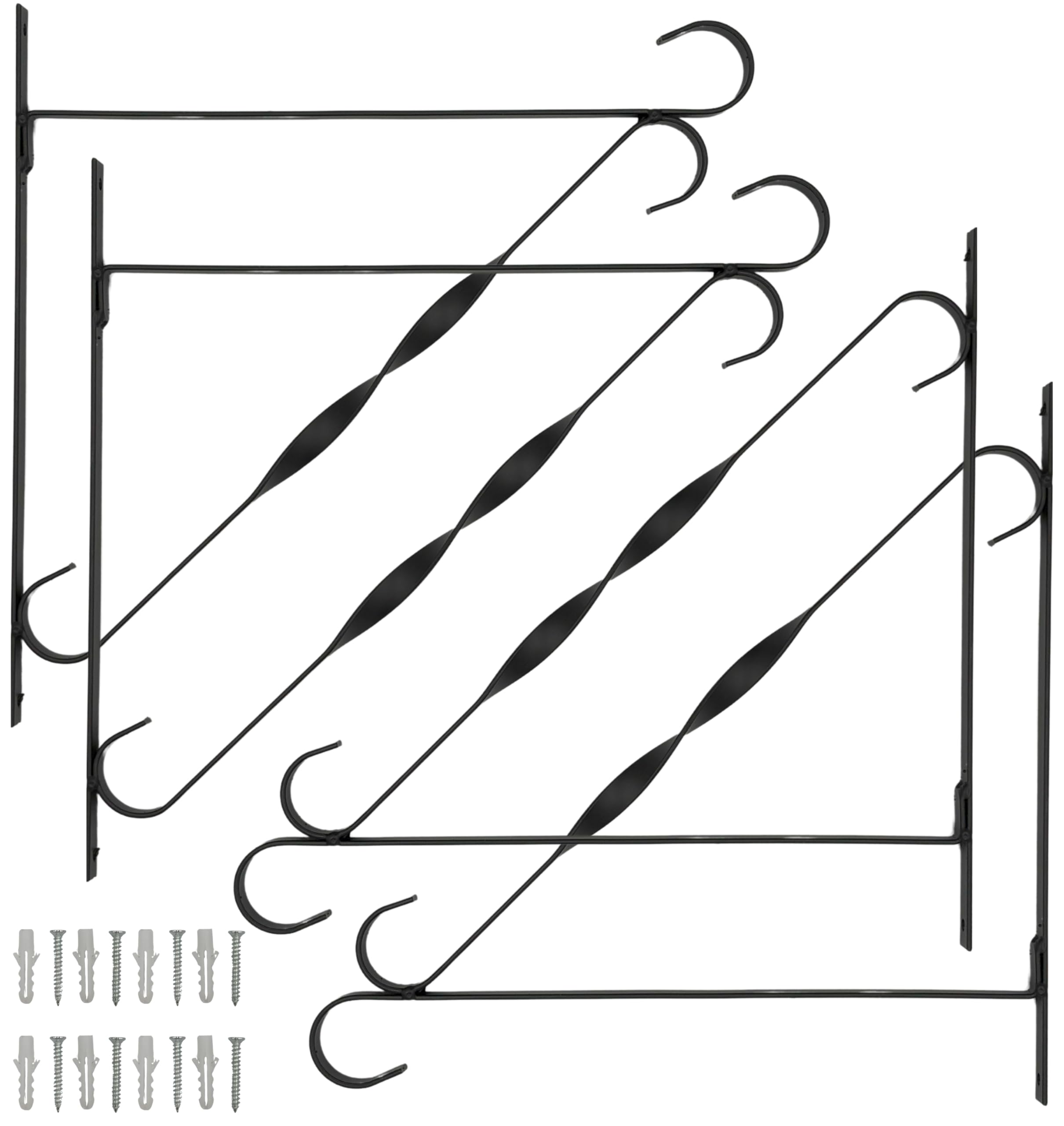 SwiftPick Home 10 Inch (24.5cm) Black Hanging Basket Bracket 4-Pack, Strong Metal Hanging Bracket for Baskets, Lanterns, Lights, Bird Feeders