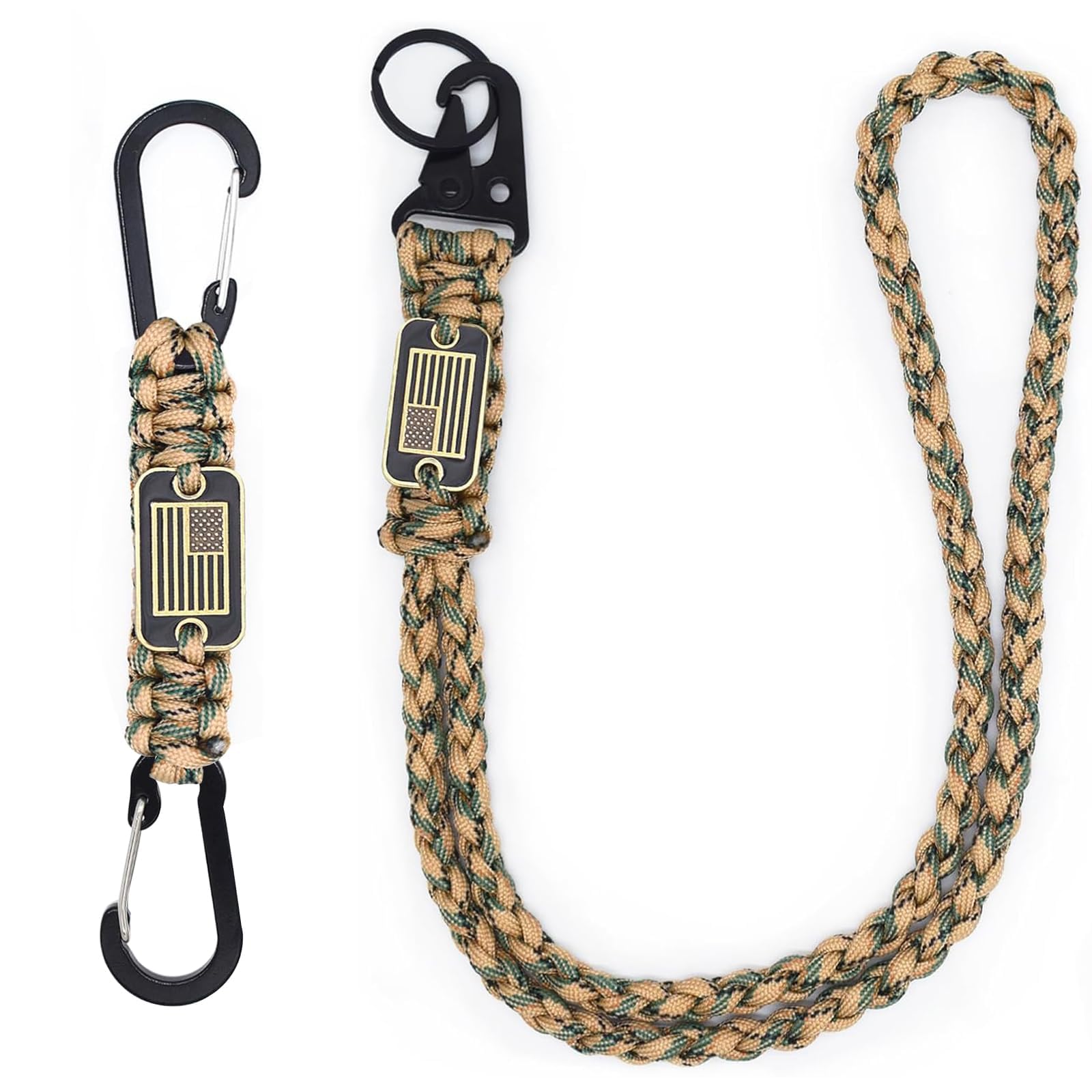 cibtdtl 2 Pcs Heavy Duty Paracord Lanyard Keychain, Braided Parachute Rope Necklace Keychains with Cool USA Flag, Strong Lanyard for Outdoor