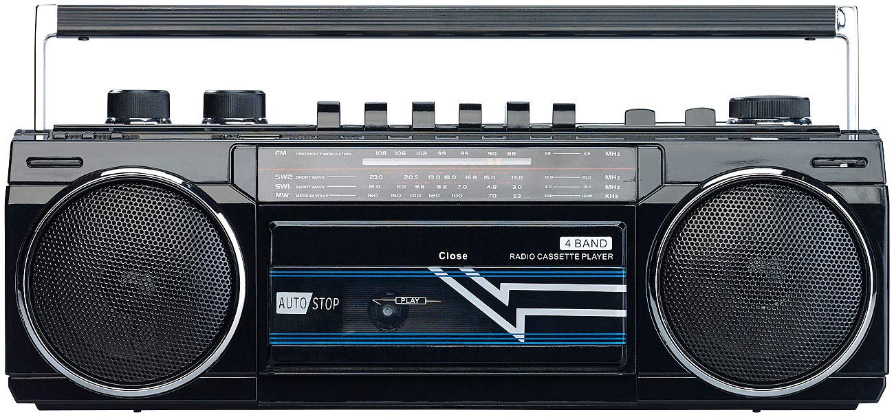 auvisio Radio casetes portátiles - grabadora de casetes Retro: Boombox Retro, Reproductor de casetes, Radio FM, SW y MW (grabadora Radio, años 90, SDS)