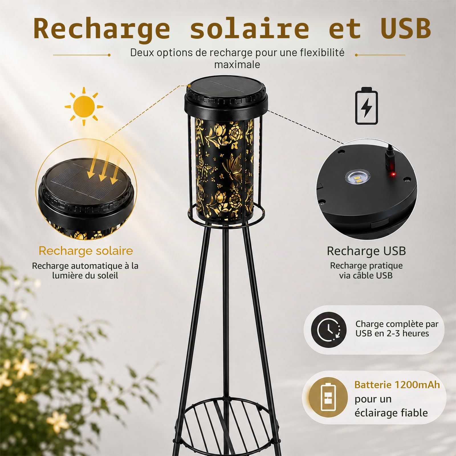 Solarlampe d’extérieur pour jardin, 1 pièce lampadaire solaire papillon avec support pour plantes, lampe décorative de jardin résistante aux intempéries, adaptée pour terrasse, jardin, cour et allées