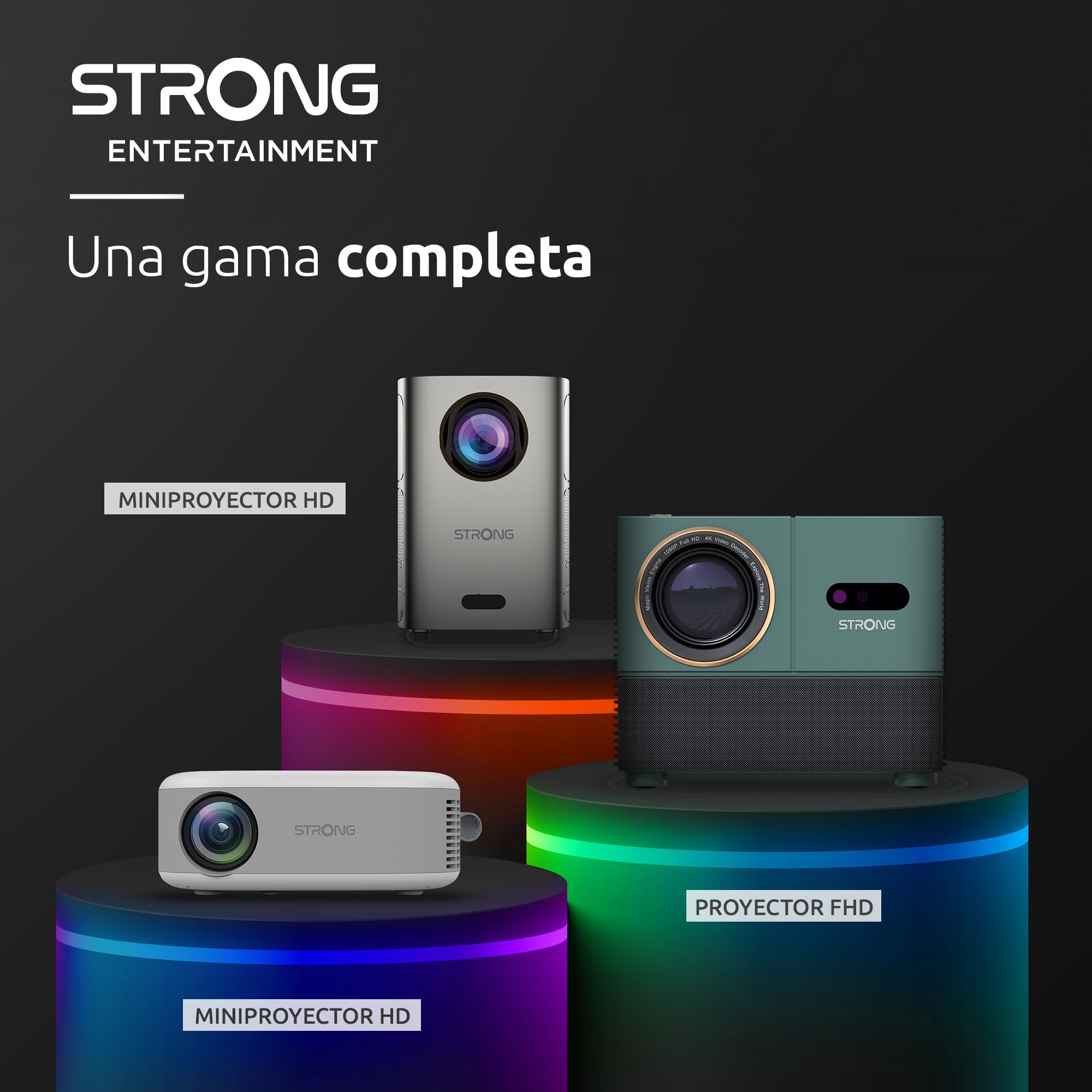STRONG - Mini Proyector de Vídeo N1 - Resolución HD 720p Compatible con Full HD 1080p - 120 ANSI Lúmenes - Distancia de proyección 0,9 a 6,2 m - Conectividad HDMI/USB/AV + Salida de Audio - Blanco