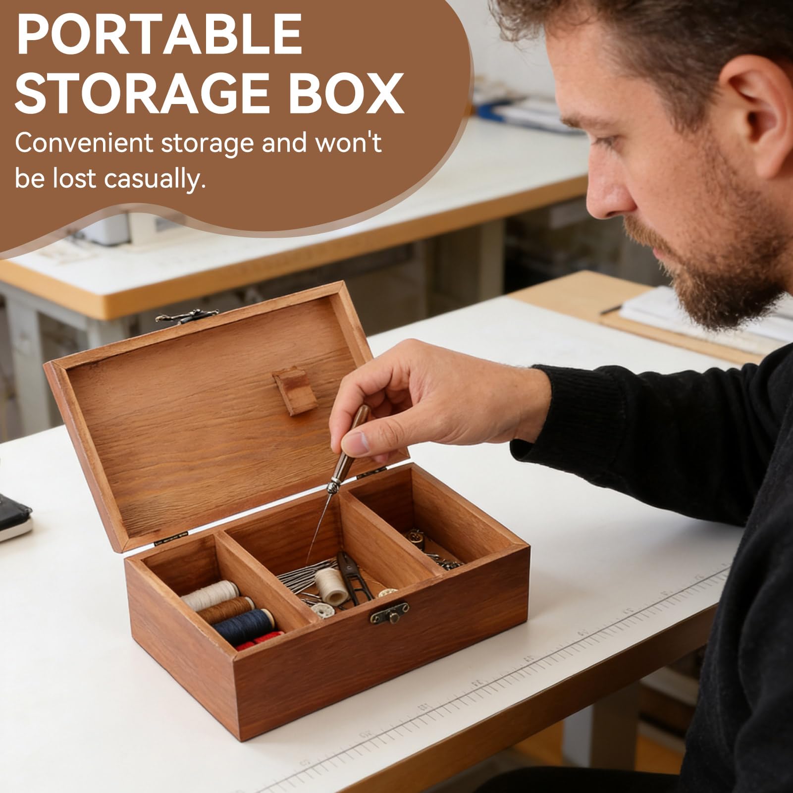 Amazon.com: Agatige Wooden Sewing Box with Compartments, Vintage