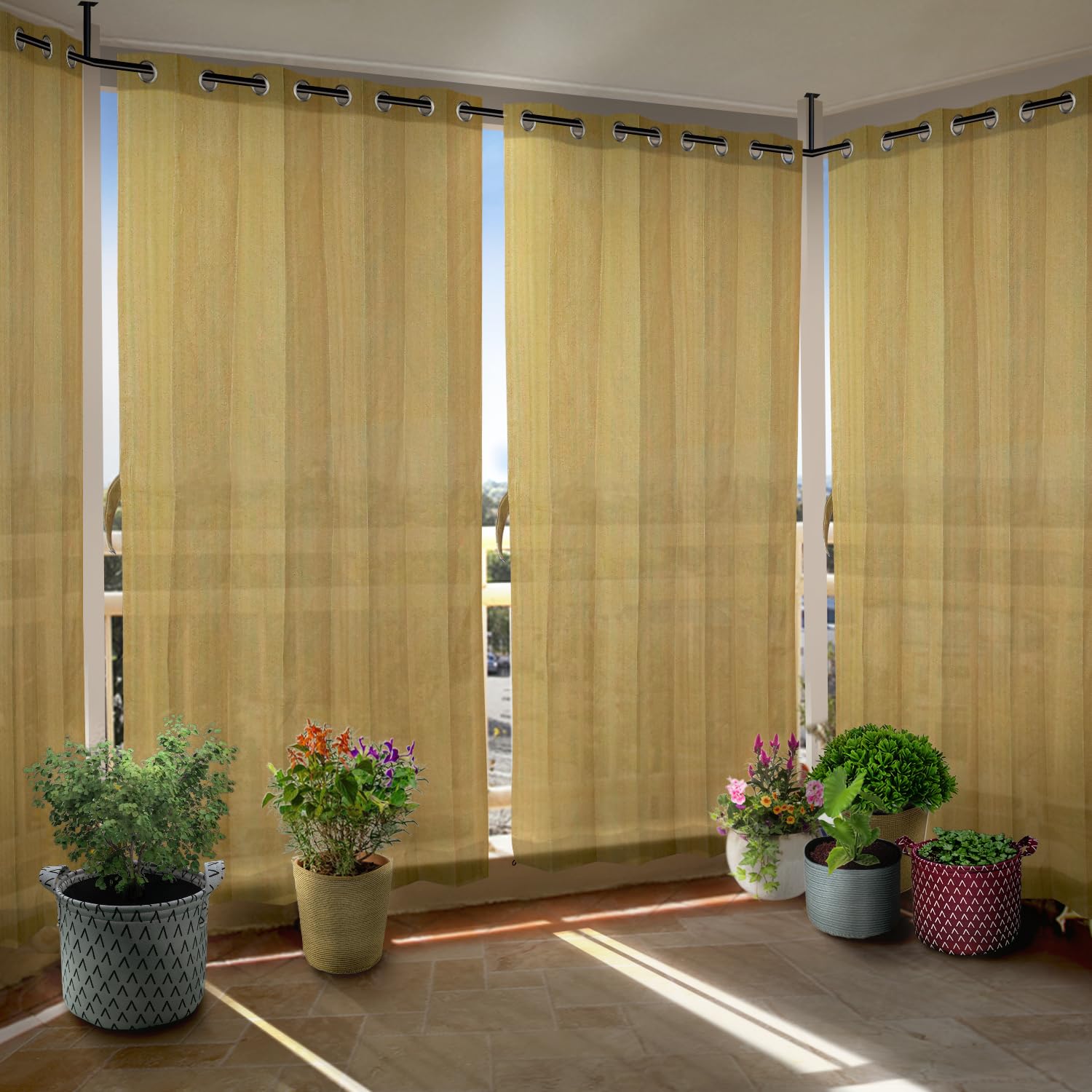 HIPPO HDPE Outdoor Eyelet/Grommet Curtains Sun Blocking UV Protection, Light-Filtering Garden Balcony Curtain 150 GSM (Can-Beige, 4.5FTX9FT, 2PC)