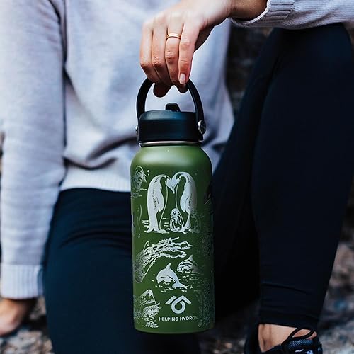 Miniatura 7 de Oceans - Botella de agua con tapa con pajilla, acero inoxidable grabado de 32 onzas, aislada con correa, temática de océano, mar y playa