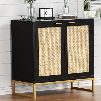 Accent Cabinet Entryway Storage with Rattan Decorating Living Room Sideboard Narrow Storage Cupboard