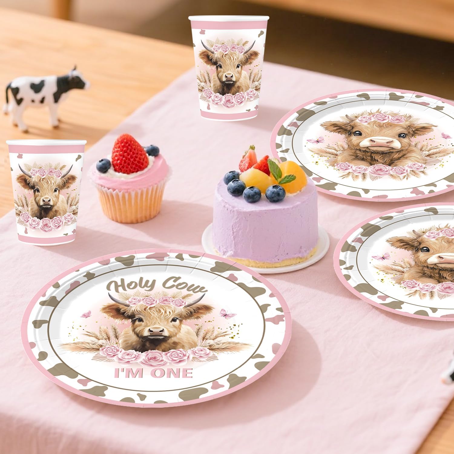 cocomigo 254pcs Holy Cow I'm One Birthday Decorations Complete Party Set, Highland Cow 1st Birthday Decorations Girl, for Cow Theme Girl 1st Party Supplies Serves 20 Guests - Image 5