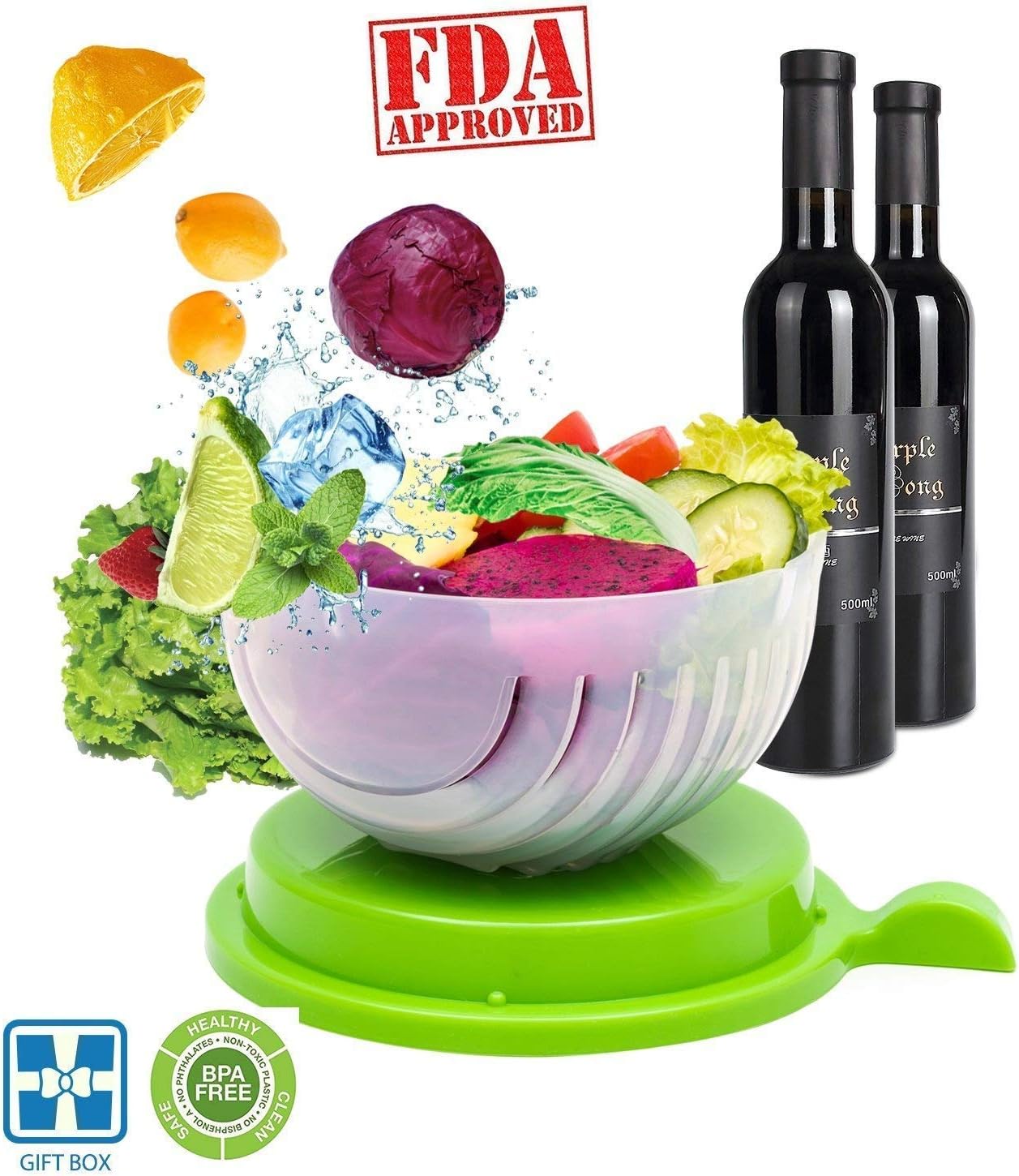 Salad Cutter Bowl,Cut Vegetables And Fruit Salads Easy, Salad Ready in 60 Seconds(green)