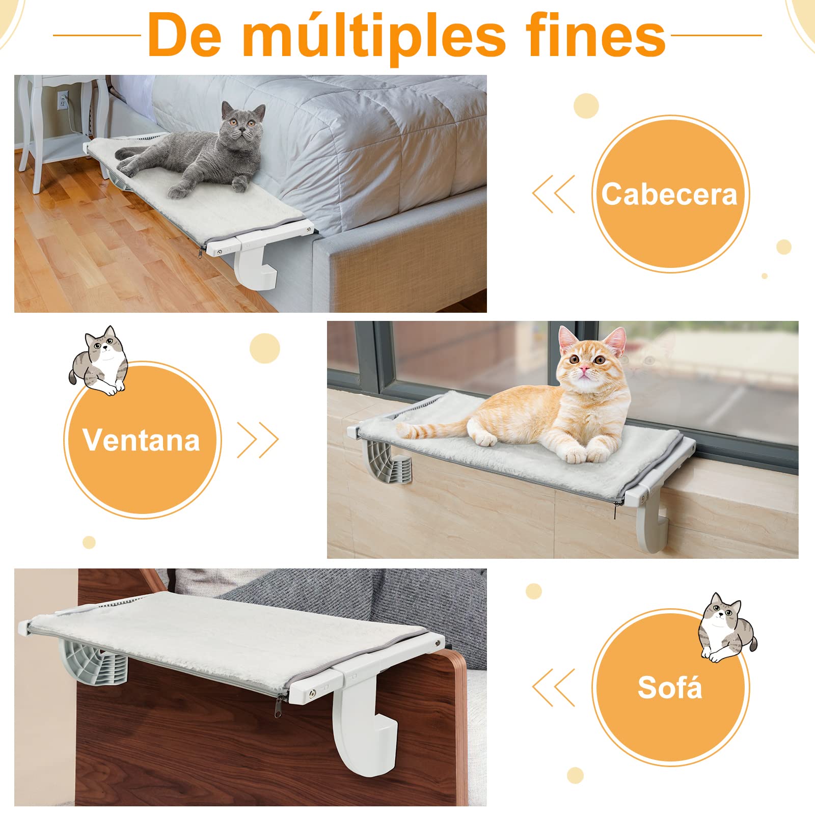 GUUSII HOME Hamaca Cama Gato Ventana Ajustable Amaca Colgante con Ventosa para Gatos de Interior Soporta hasta Fácil de Montar y Mover Durable Sin Taladro Sin Succión（S