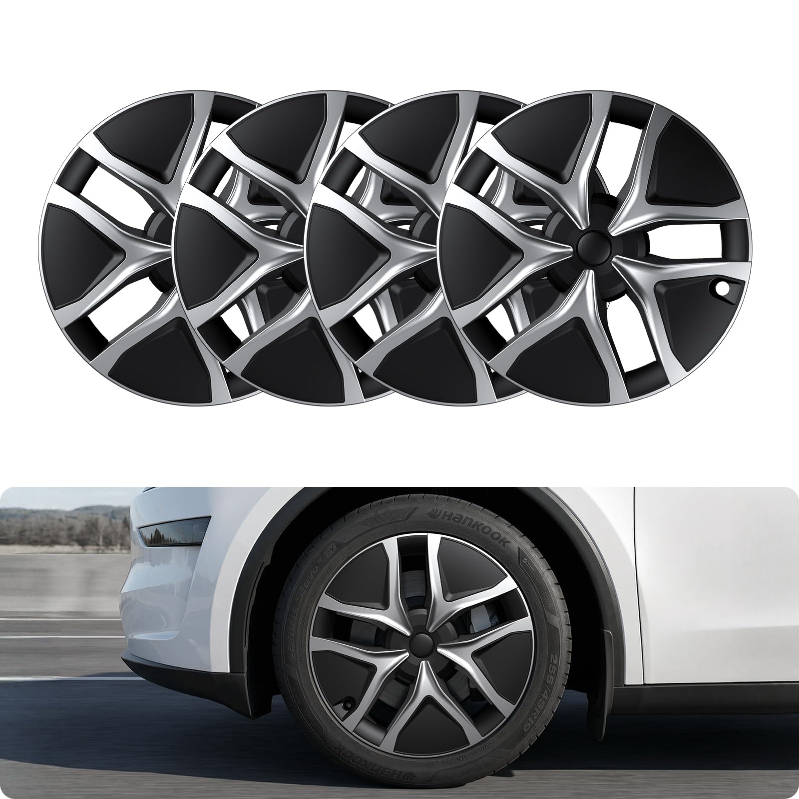 Photo 1 of BASENOR Wheel Covers 19 inch for Tesla Model Y Juniper Hubcap, (Proprietary & Aerodynamic Design) Replacement Hub Caps Rim Protector Compatible with Model Y Accessories 2025 2026, Black & Sliver
