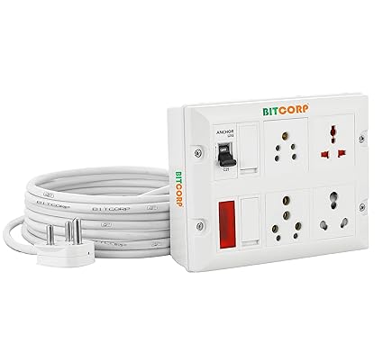 Bitcorp Extension Board Heavy Duty Junction Box 6A 16A 20A 4 Way Socket 2 Switch (3500) Load Capacity High Voltage with Mcb Thermal Protection Surge Control 20 Meter Long Cable Cord (White)