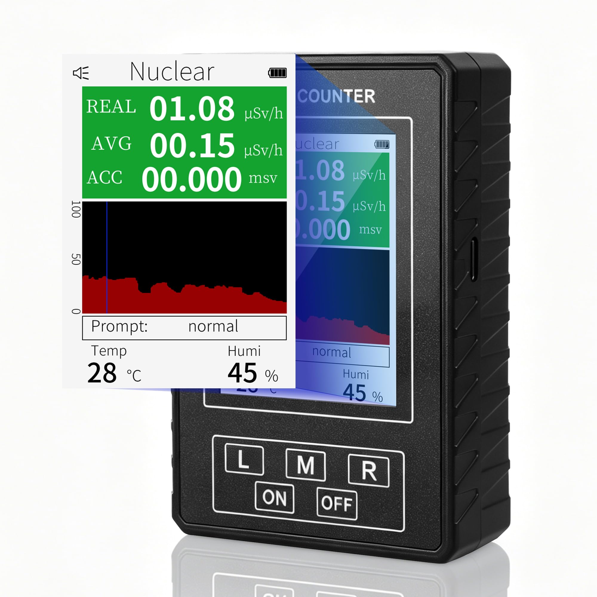 Geigerzähler Radioaktivität, Hochpräzises Strahlungsmessgerät & Dosimeter für Beta Gamma Röntgen, inkl Temperatur & Luftfeuchtigkeitsmessung, Tragbarer Nuklearstrahlungsdetektor für Zuhause & Outdoor