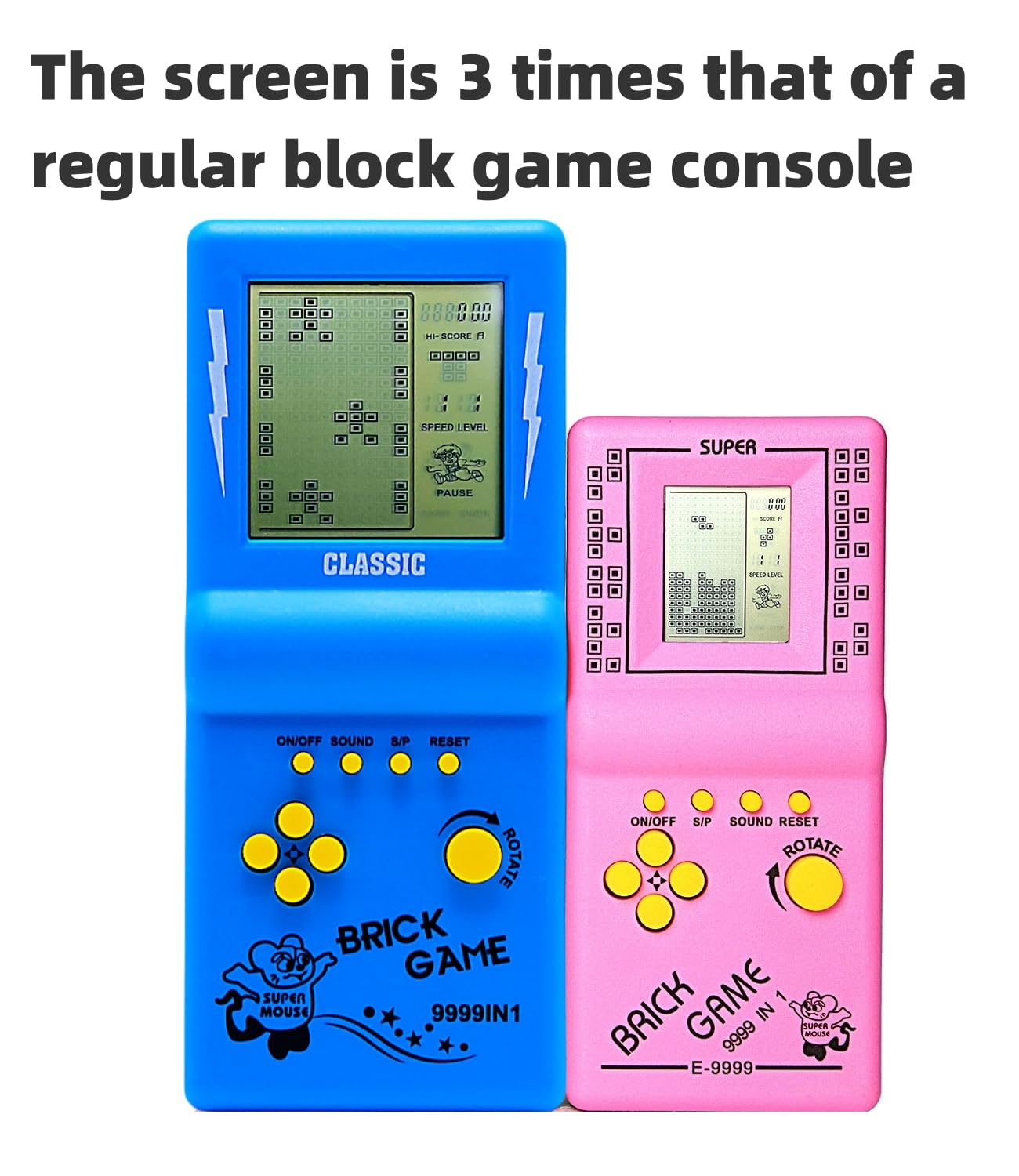 CZT Nouvelle Console de Jeu en Brique Grand écran Puzzle Nostalgique Classique Intégré 23 Jeux Vitesse/Difficulté Réglable Alimenté par 2 Piles AA (Non incluses) Meilleur Cadeau (Bleu)