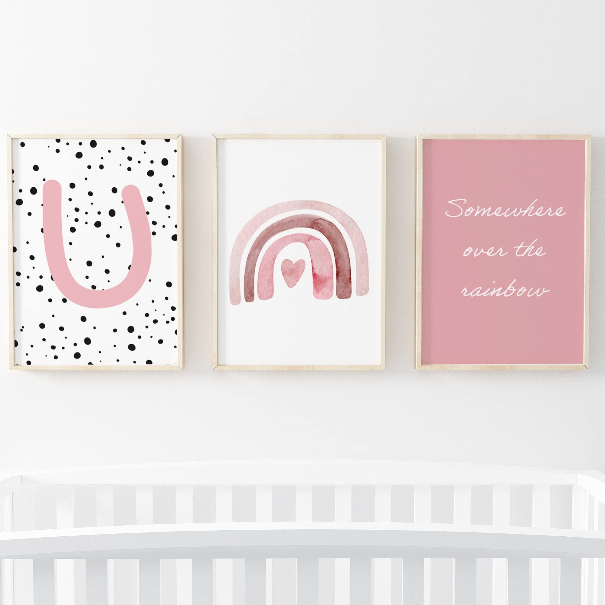 Pompom Prints® Set of 3 Girls bedroom Prints, Rainbow Nursery Prints, Scandi Boho Style Nursery Decor, Playroom Prints [Picture frames not included] (A3, U)