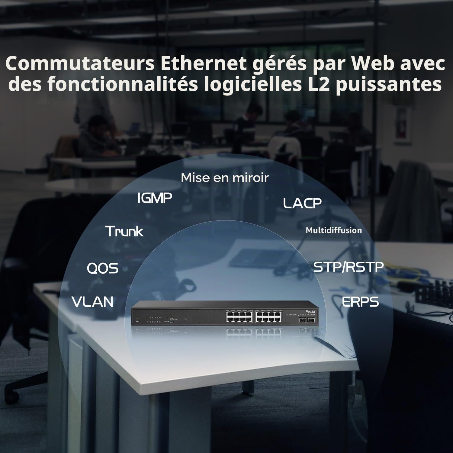MokerLink 16 Port 2.5G Commutateur Ethernet Géré Managed avec 2x10G SFP, 16x2.5G Base-T Ports, supporte LACP/VLAN/QOS/IGMP, Commutateur réseau RackMount sans ventilateur en métal géré via le Web