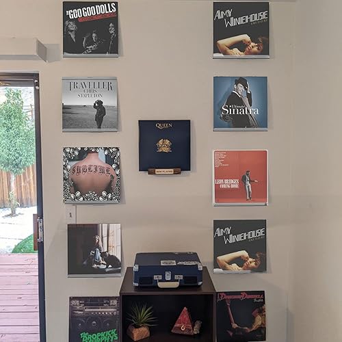 Miniatura 5 de VIOOAL Soporte de pared para discos de vinilo de 12 pulgadas, paquete de 8 estantes Vnyl, pantalla de pared de grabación (transparente)