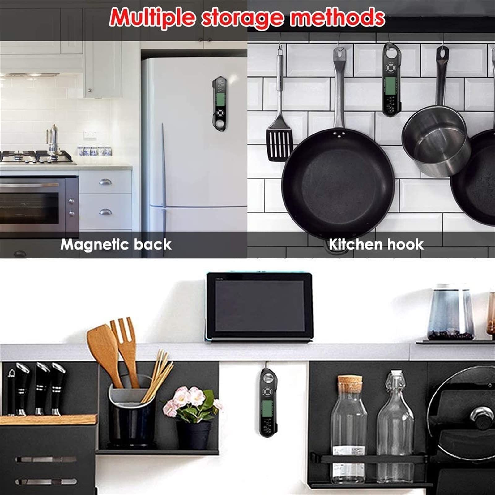 XMING Termómetro de Carne Read Lectura instantánea Caja Fuerte 2 en 1 Termómetro de Alimentos Digitales de Doble sonda con retroiluminación de Alarma para Cocina Cocina A la Parrilla Fumar Barbacoa (