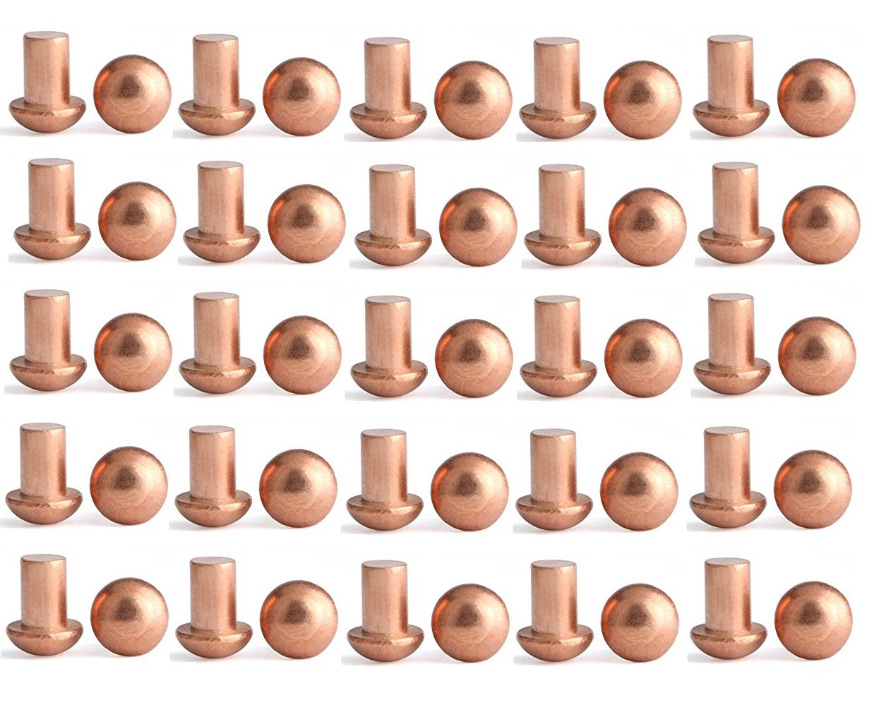 YXQ 50 Pcs Copper Solid Rivets 1/4 Diameter 5/16 L Shank Copper Round Head Fasteners,M6x8
