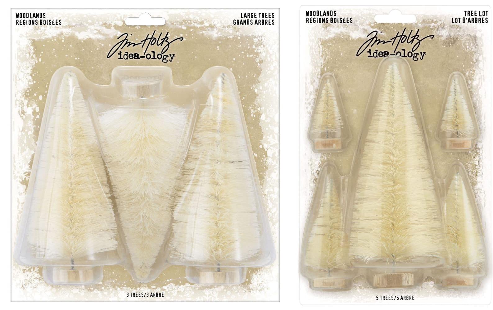 Tim Holtz Idea-Ology Woodland Trees - 3 Large 5 inch Trees Pack + 5 Mixed Sizes Trees Pack - 2 Item Bundle