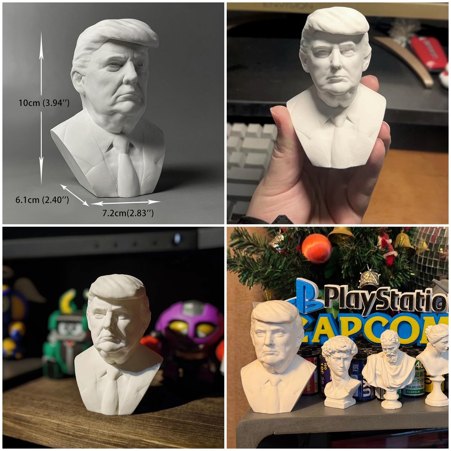 Sculpture de buste en plâtre du président Trump, Maga, statue de tête de gypse sculptée, outil de portrait de tête de gypse, outil de portrait, décoration d'étagère de bureau, 10 cm