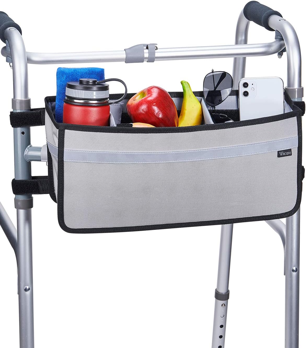 ISSYAUTO Walker Basket, Strap Mount Walker Cup Drink Holder with Two Split Board, Foldable Walker Storage Bag, Best Gift for Family and Friends - Gray (Not Fit Rollator Walkers) : Health & Household