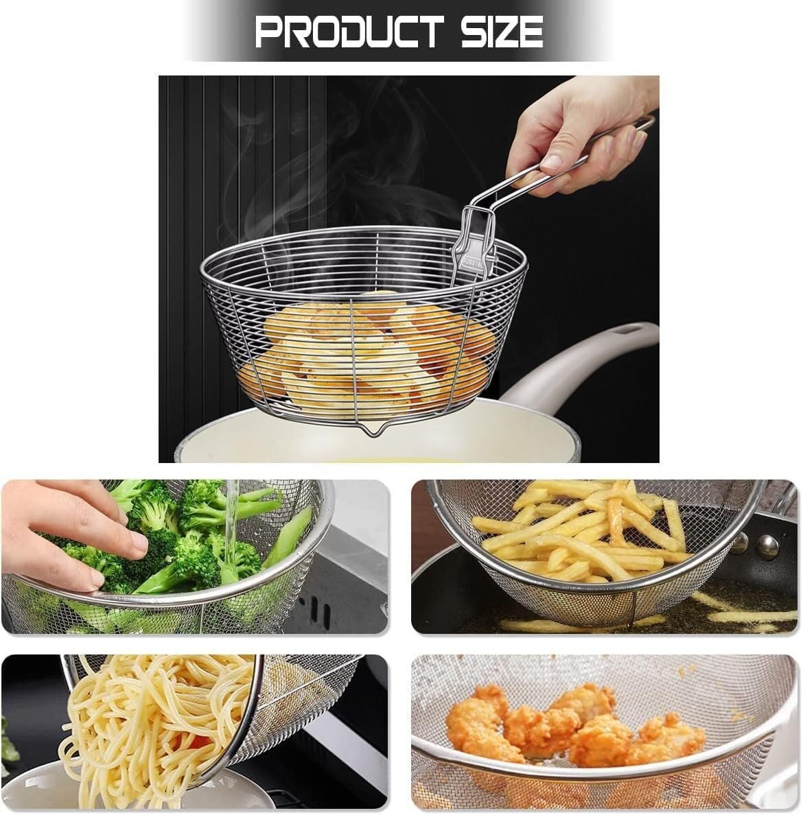Cestini per Alimenti Famiglia Cestello for friggitrice in Acciaio Inossidabile for friggere e servire Alimenti VFry Cestello Friggitrice(9.84in)