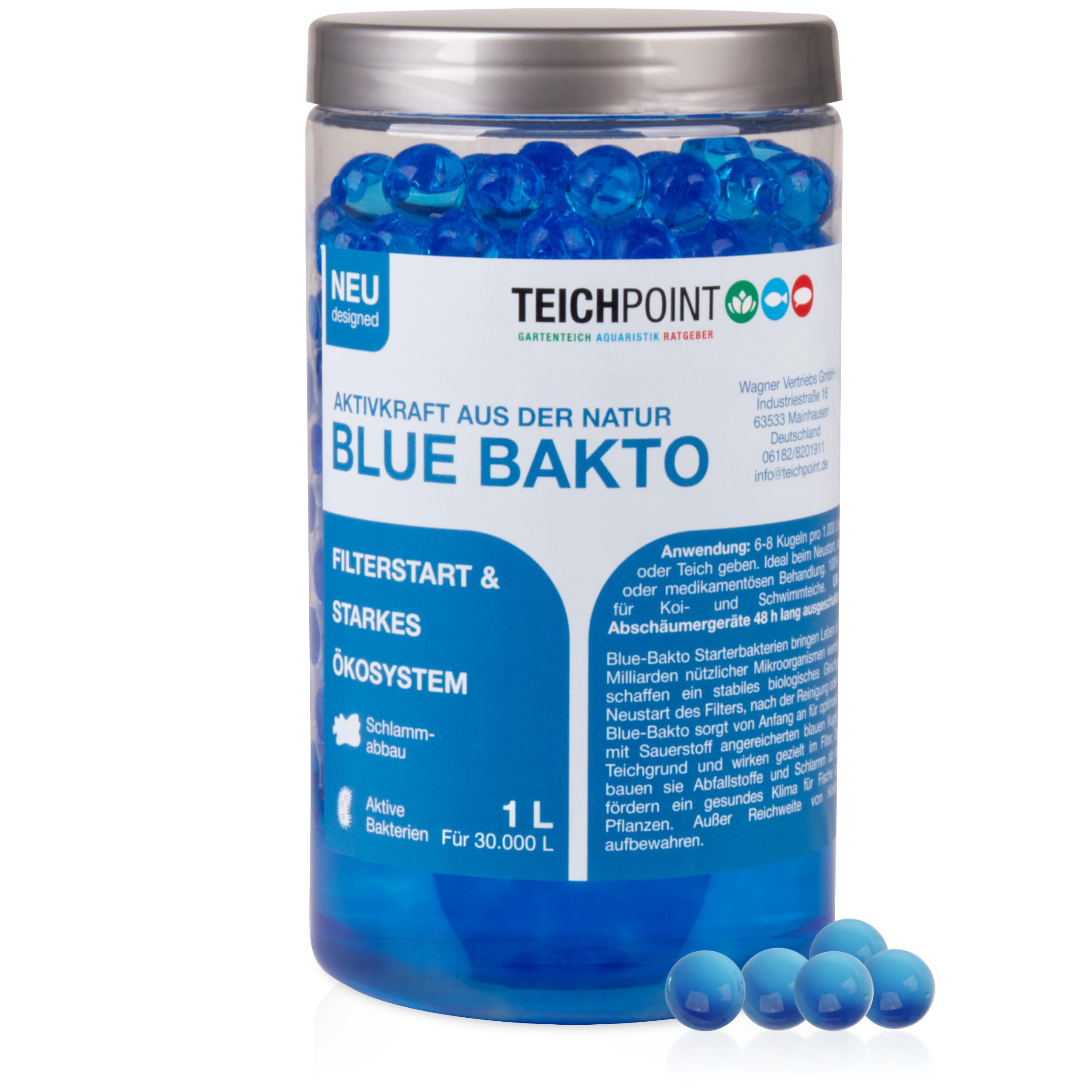Teichpoint Blue Bakto 1l | Gelkugeln mit natürlichen Filterbakterien, Starterbakterien gegen Ammoniak, Nitrit | schnellen Aufbau der Filterbiologie | Reichweite 15.000 Liter