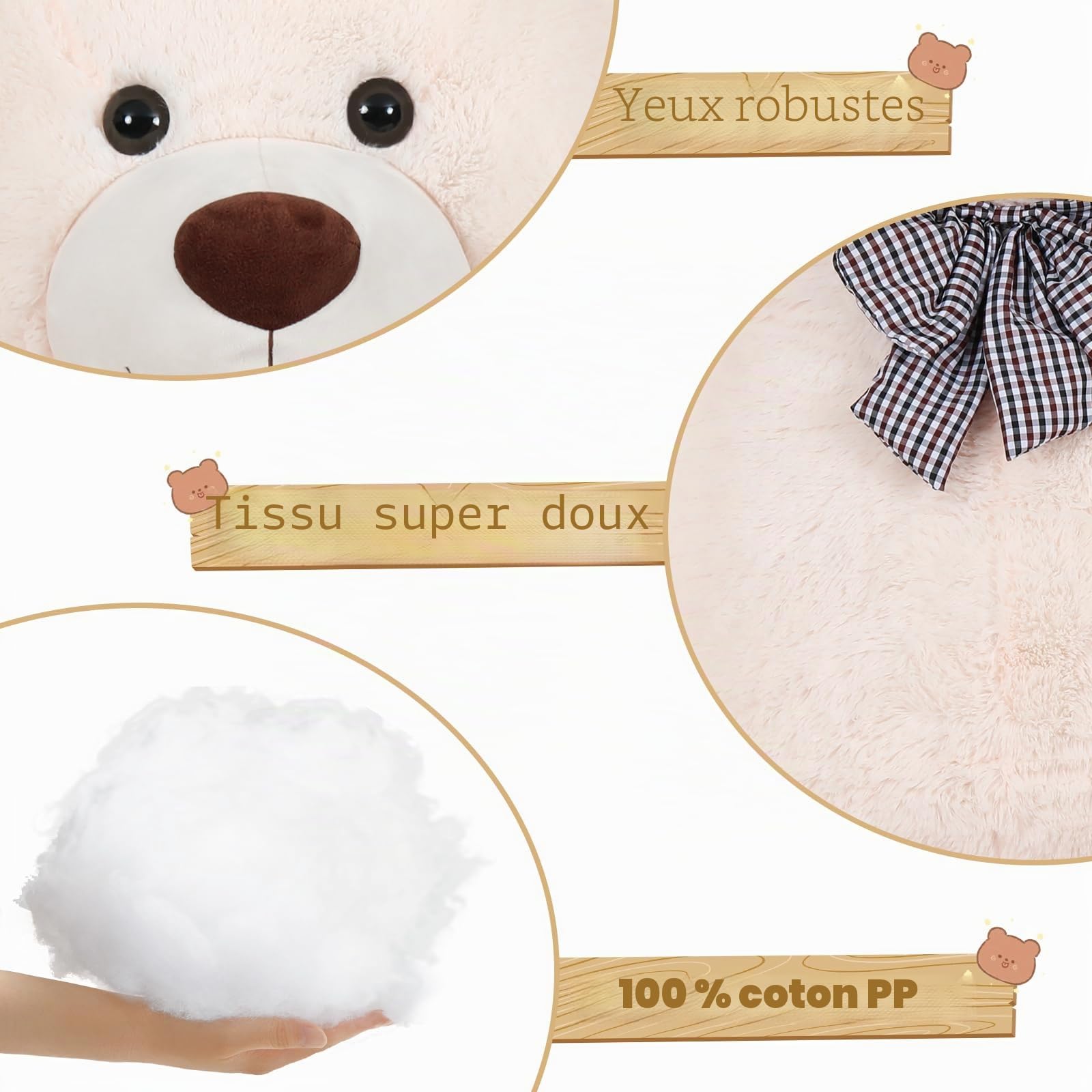 MorisMos Peluche Ours Geant XXL 150cm, Kawaii Nounours en Peluche Geante Ivoire Doux, Grand Doudou Teddy Bear Douce Câlin Cadeau Mignonne pour Femme Enfant Filles Saint Valentin Anniversaire Mariage