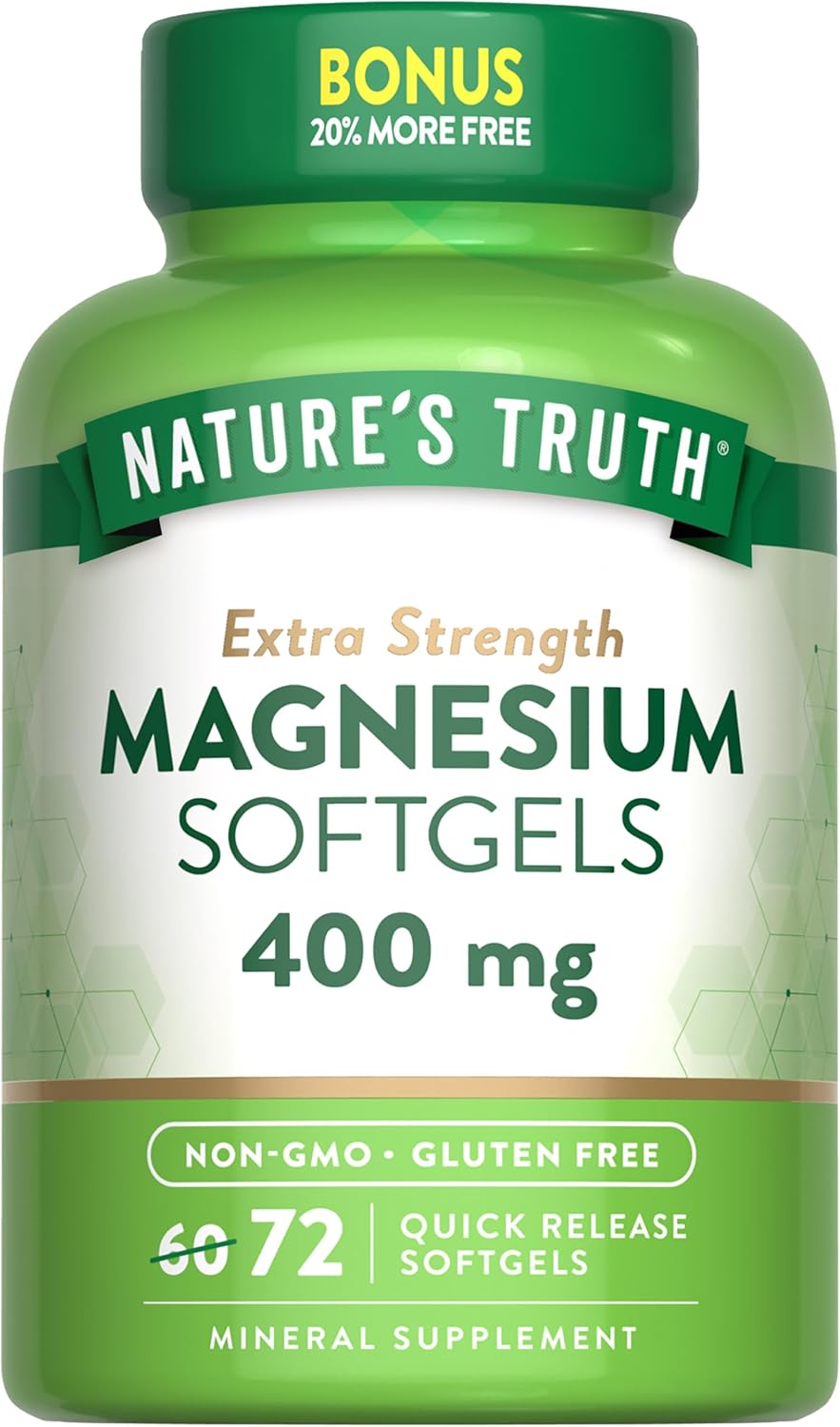 Nature’s Truth Magnesium | 400mg | 72 Softgels | Value Size | Extra Strength | from Magnesium Oxide | Non-GMO and Gluten Free Supplement